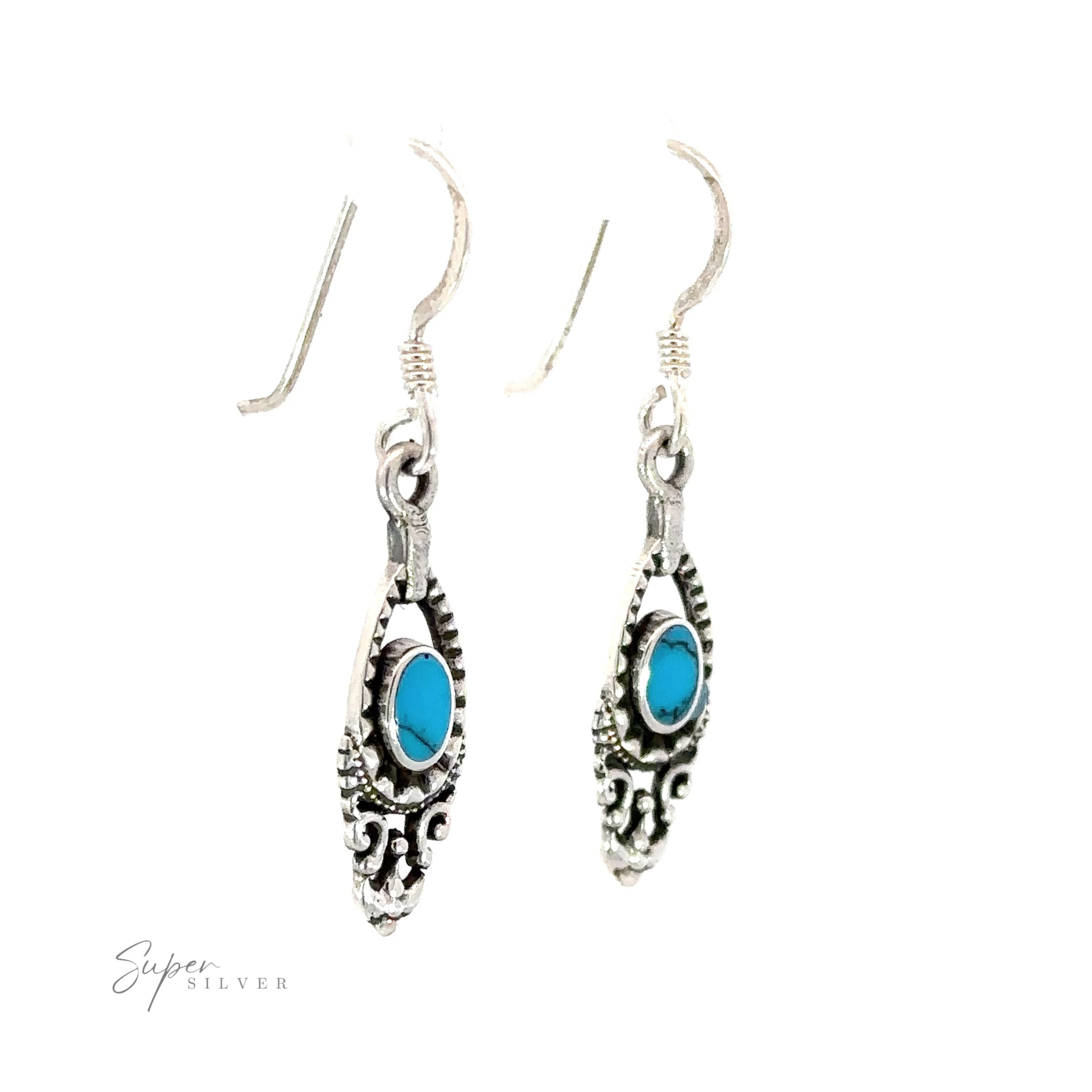 A pair of Delicate Victorian Stone Earrings with turquoise stones in sterling silver.