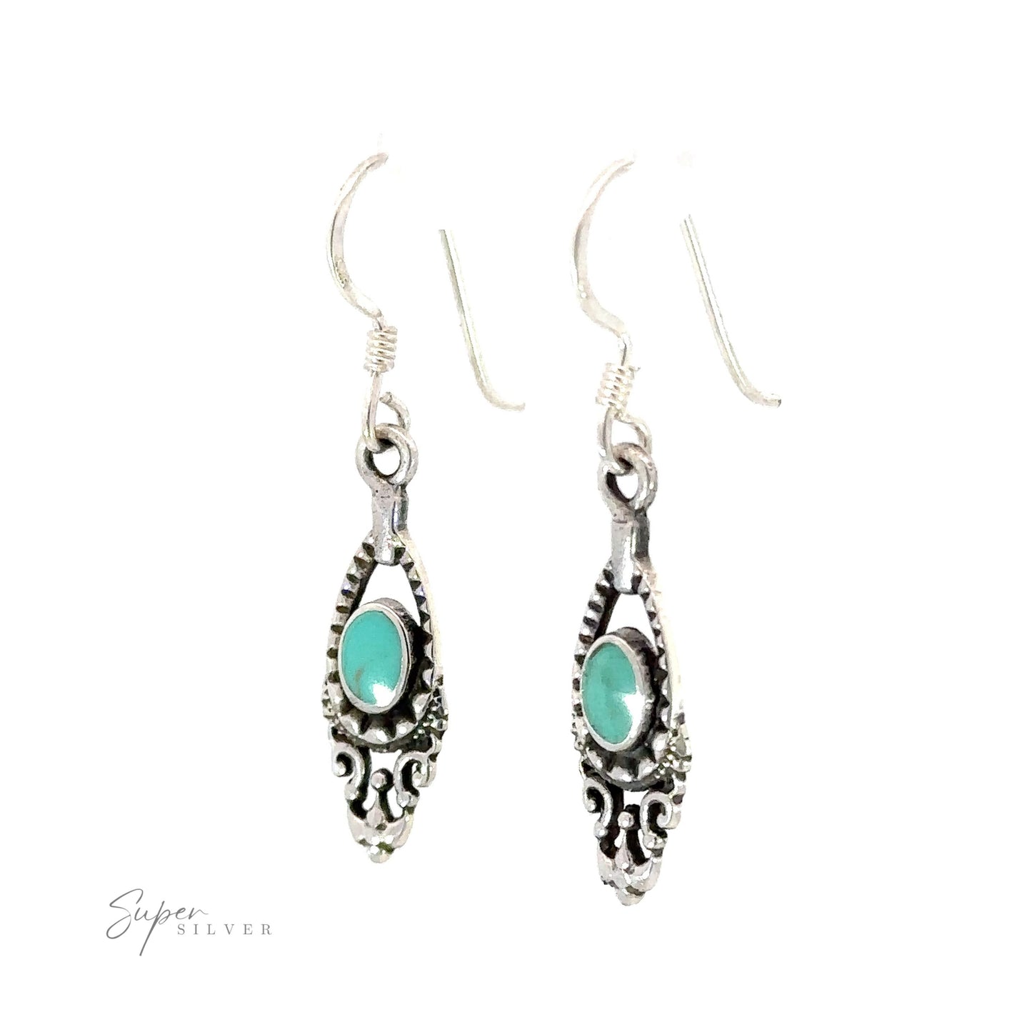 
                  
                    A pair of Delicate Victorian Stone Earrings with turquoise stones.
                  
                