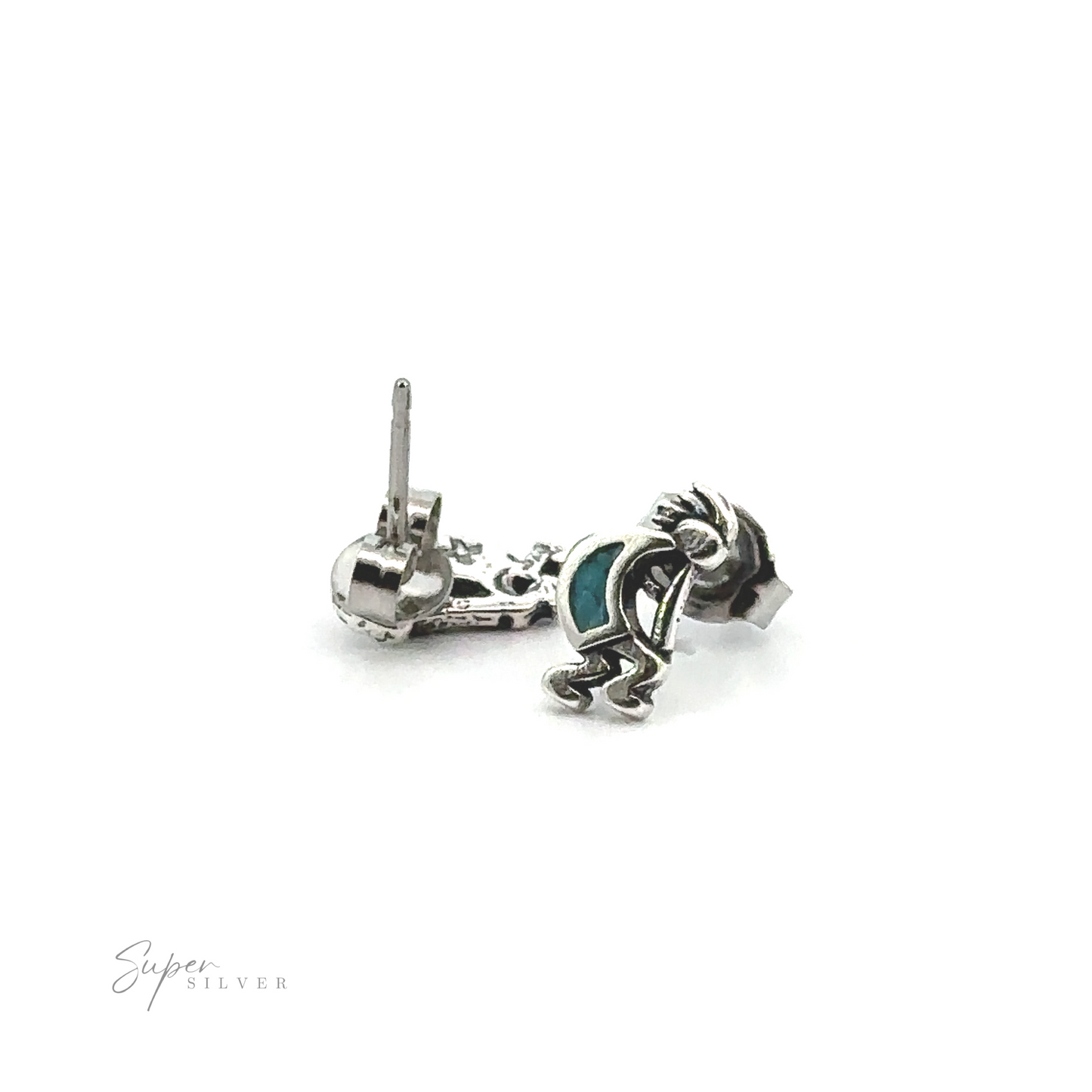 A pair of silver Turquoise Kokopelli Studs.