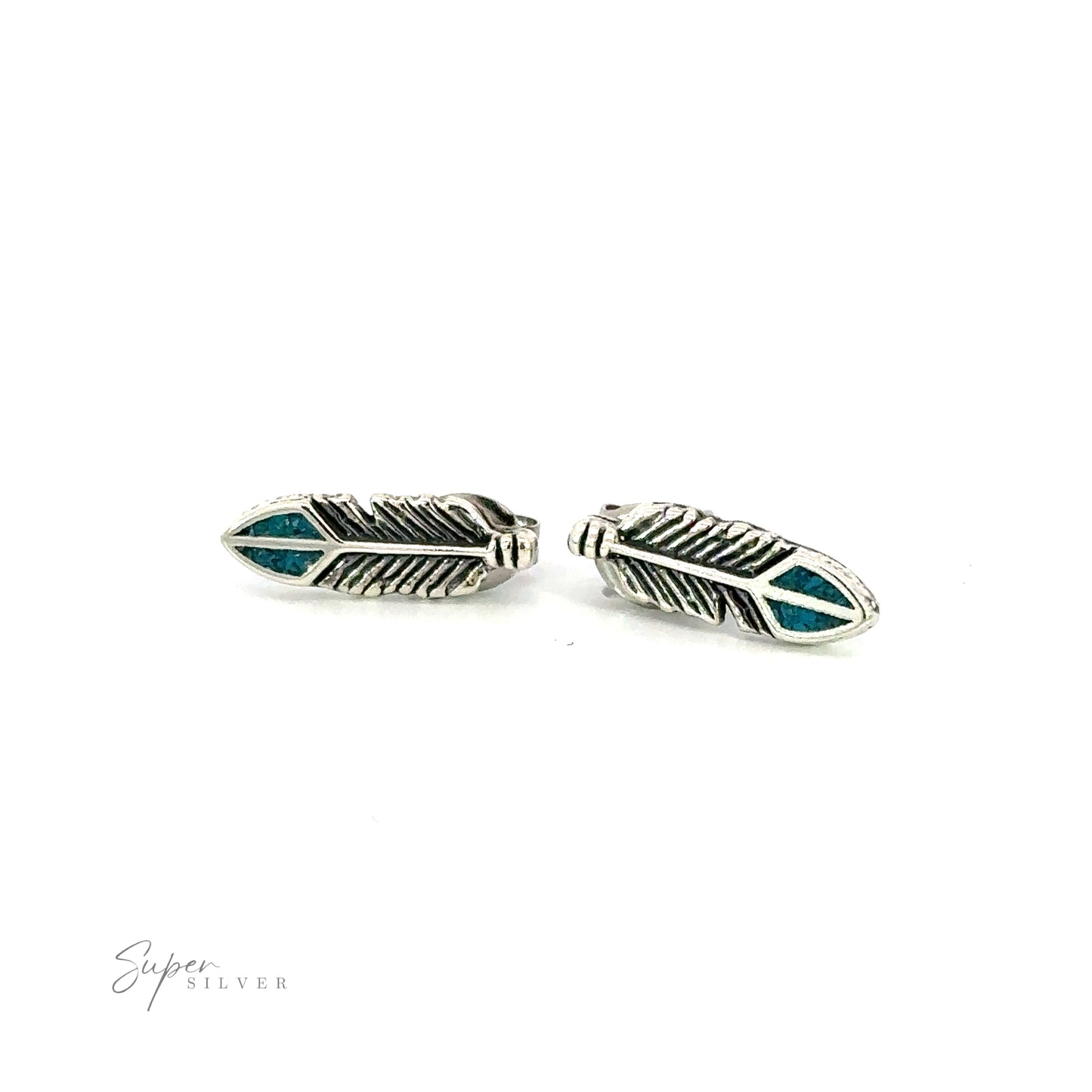 These southwestern-inspired Feather Studs with Turquoise feature vibrant turquoise accents.