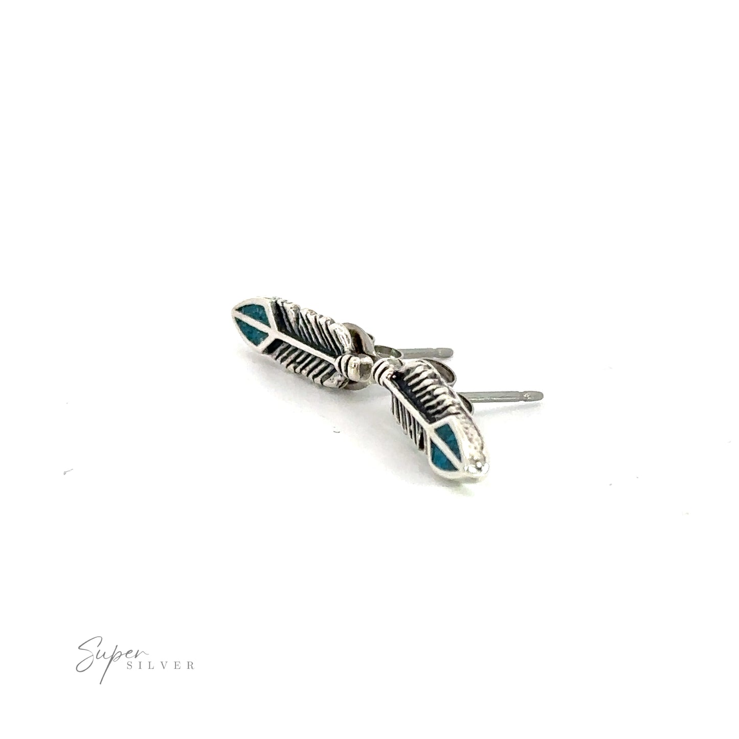 A pair of southwestern-inspired Feather Studs with Turquoise.