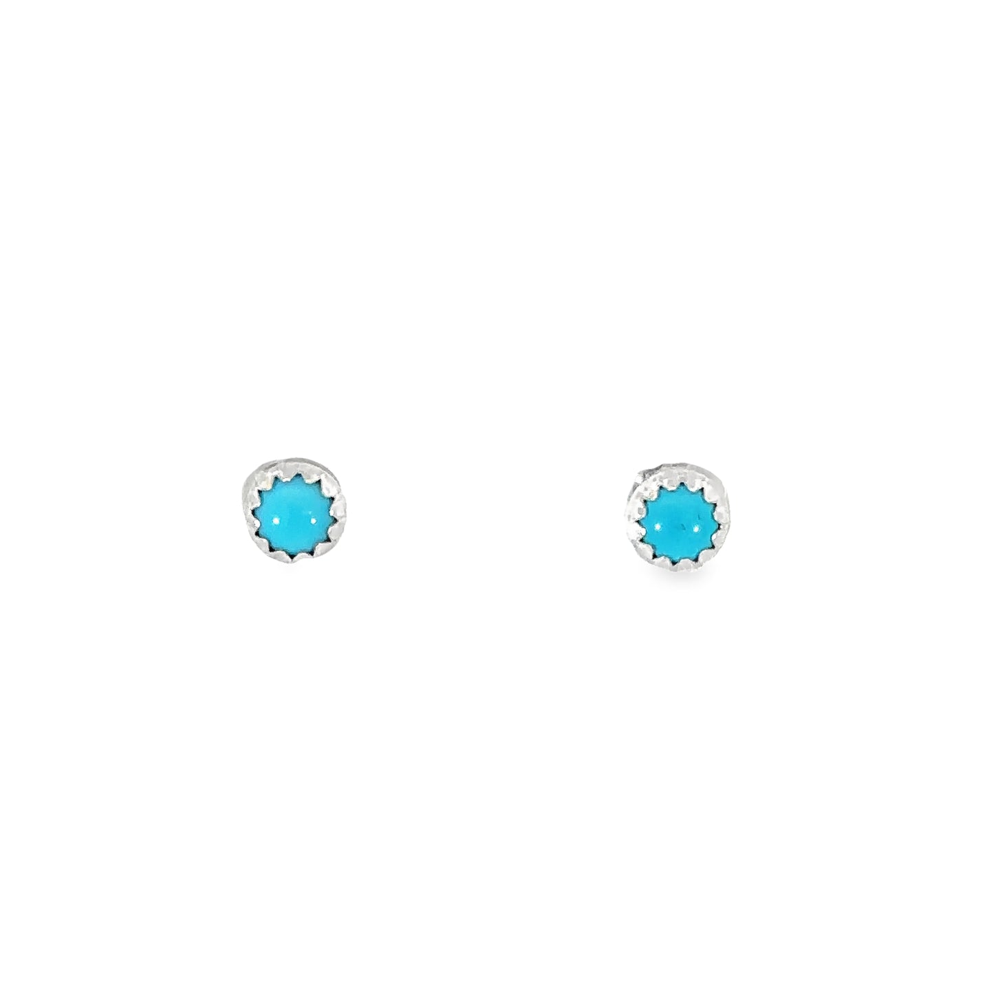 A pair of Circular Turquoise Studs on a white background.