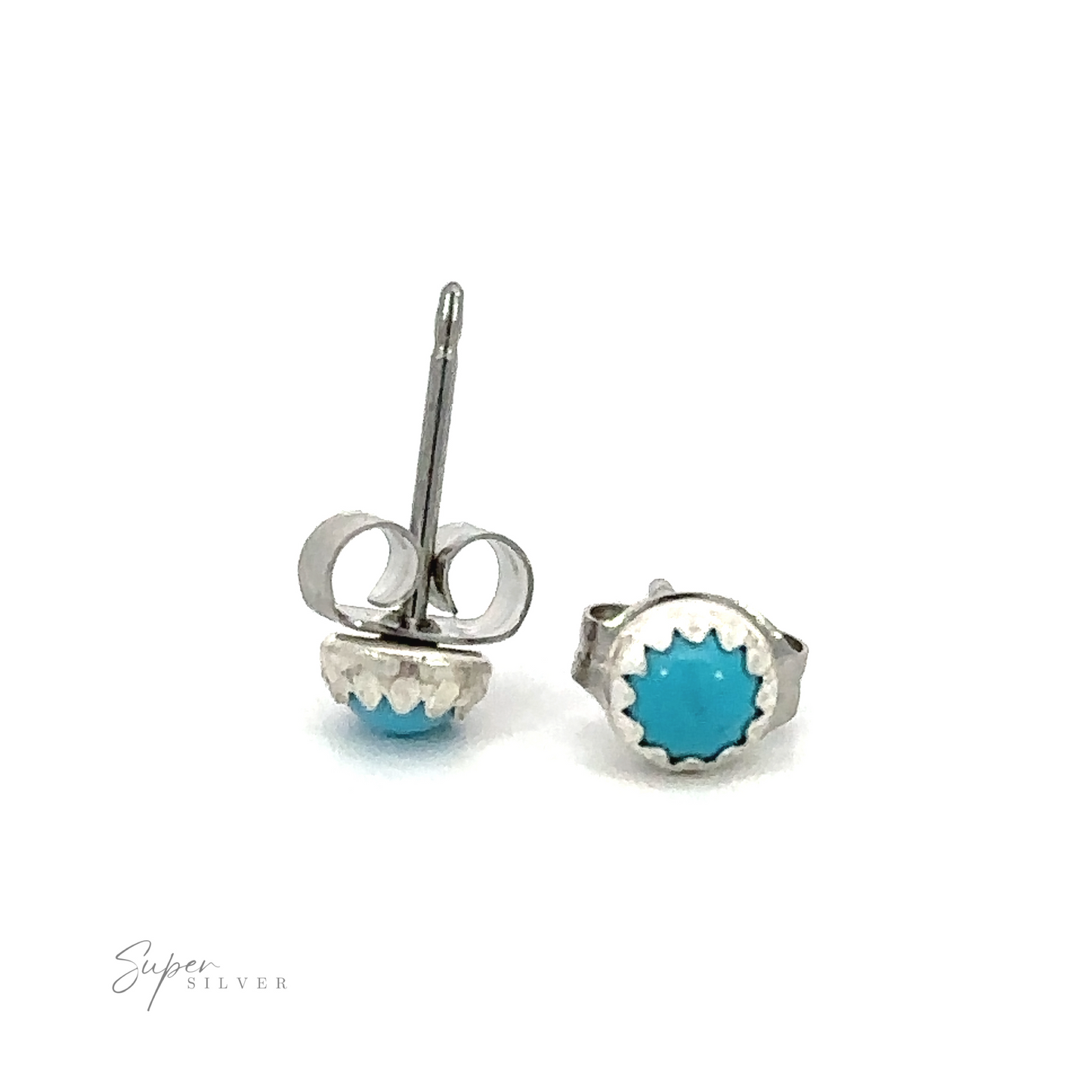 A pair of Circular Turquoise Studs on a white background, adding a minimalist touch.