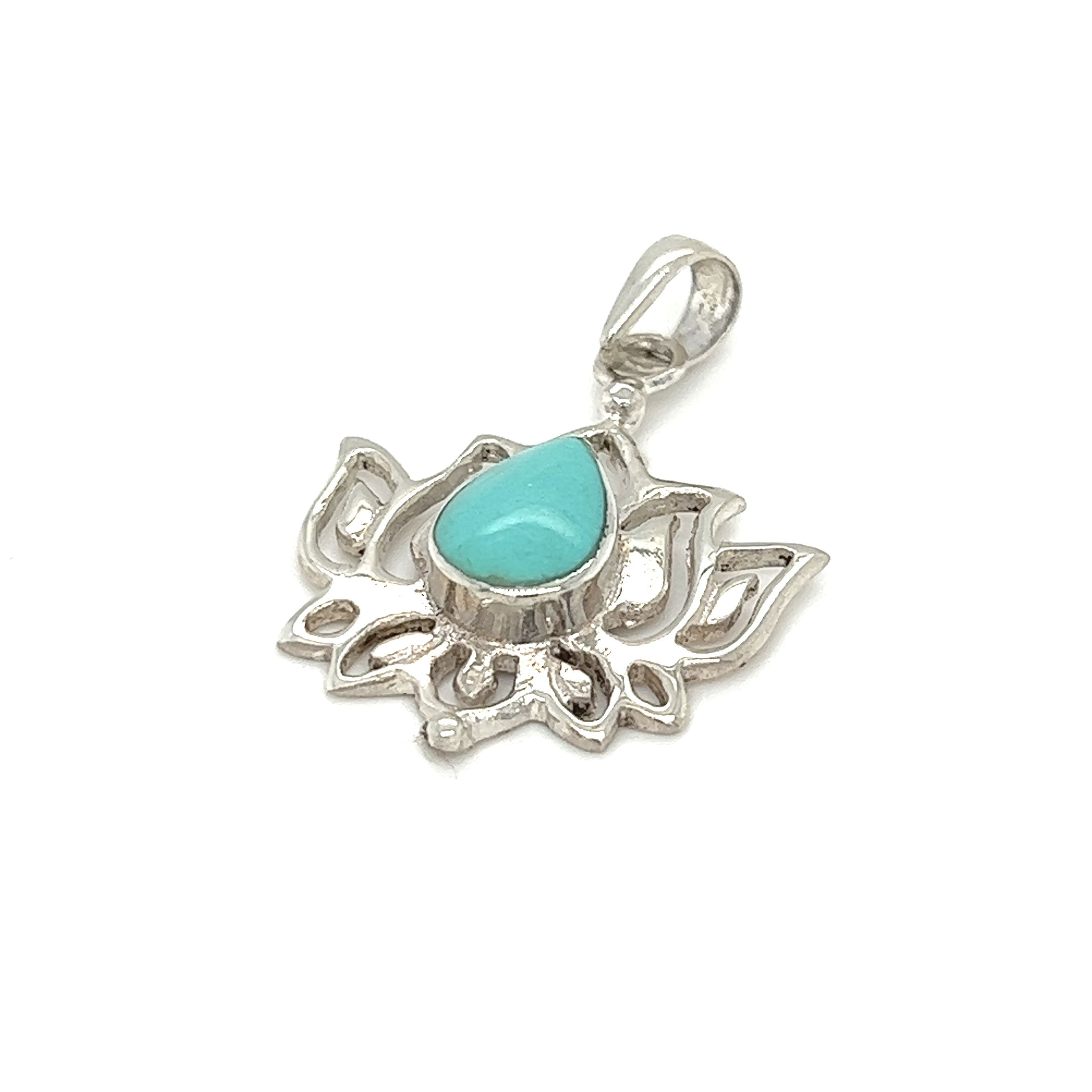 A Lotus Outline Pendant with a teardrop stone.