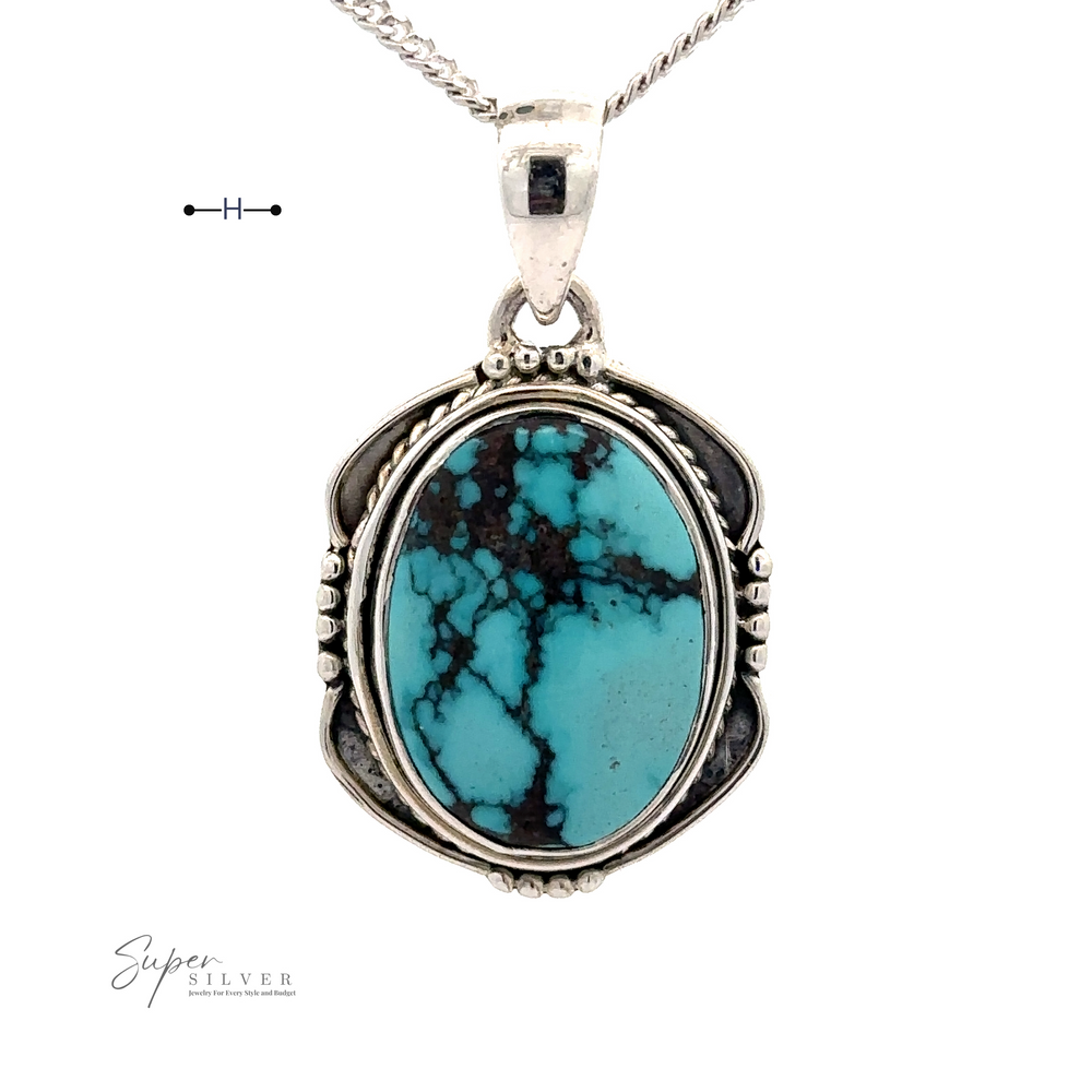 
                  
                    Handcrafted Natural Turquoise Pendant with an Oval Shield Setting, elegantly presented on a chain.
                  
                