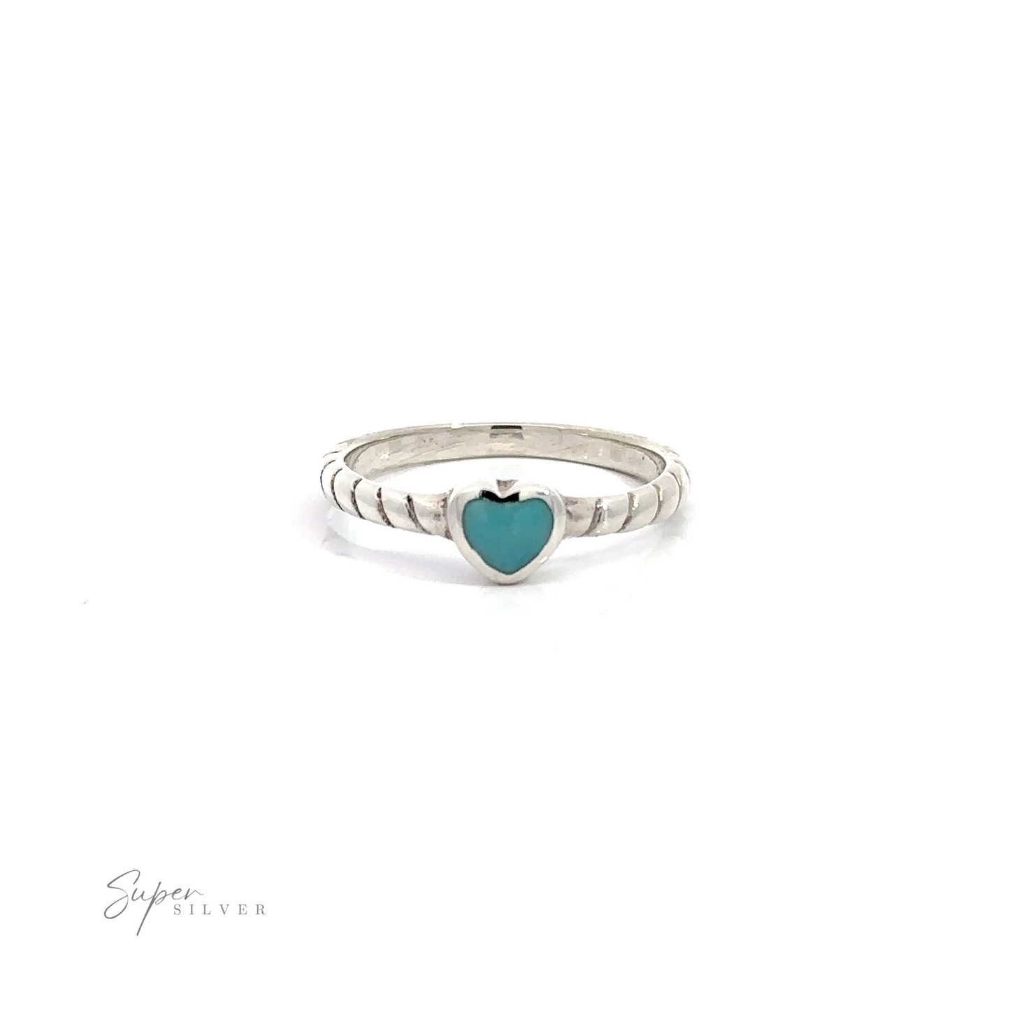 A small Turquoise Heart with Braided Band on a white background.