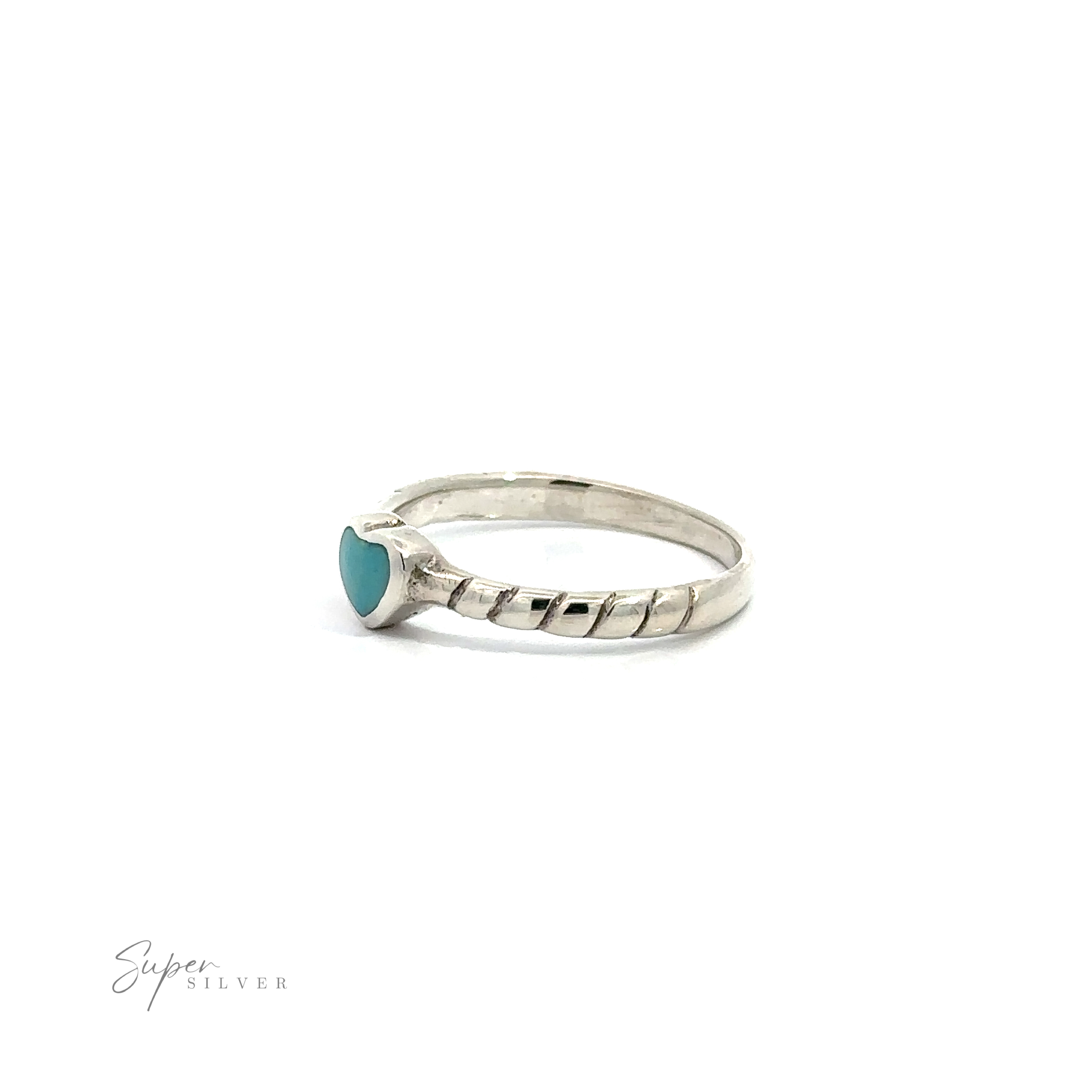 A Turquoise Heart with Braided Band ring with a turquoise stone inlay.