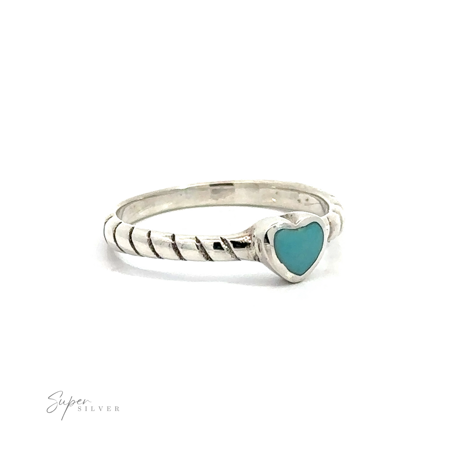 A beautiful sterling silver Turquoise Heart with Braided Band ring.