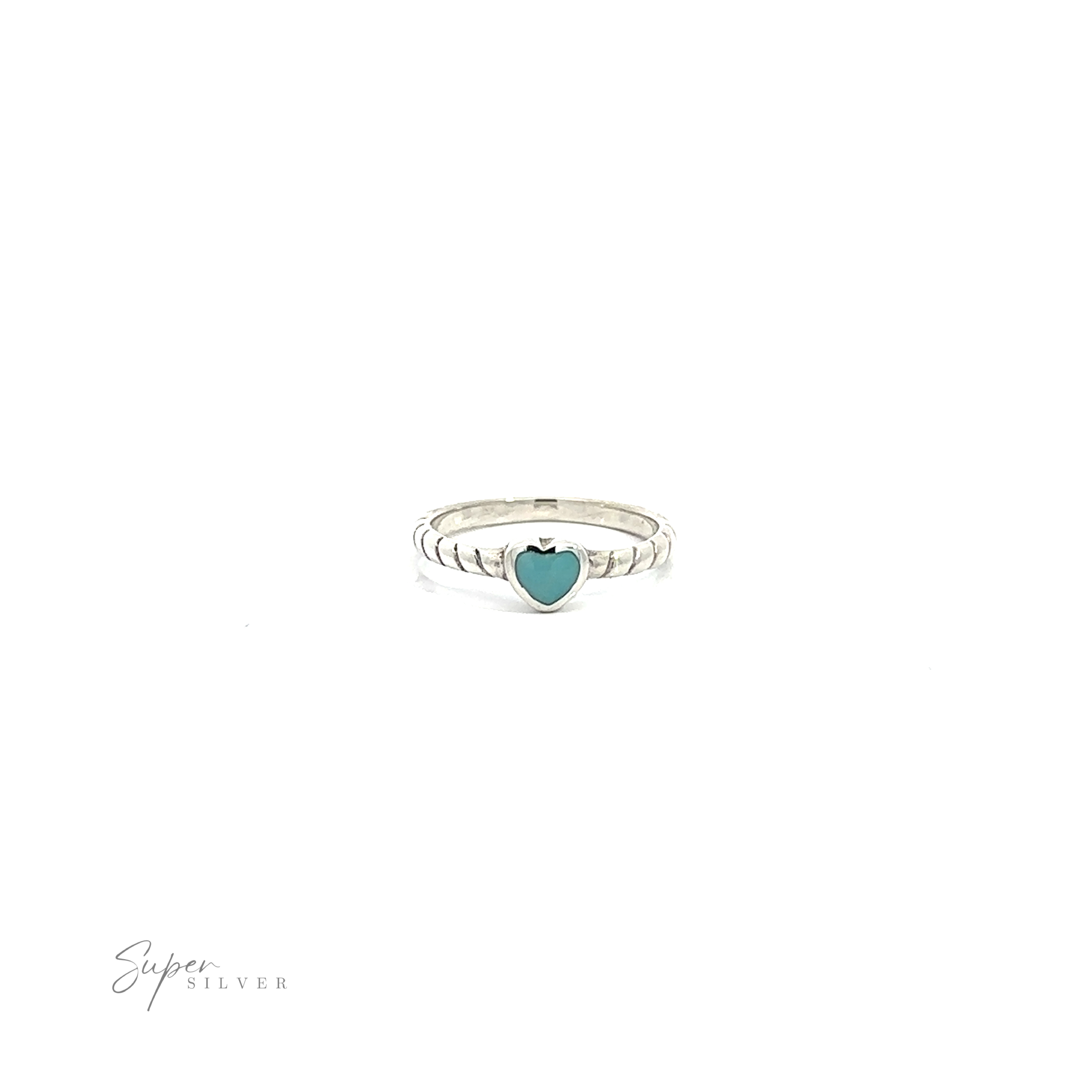 A small Turquoise Heart with Braided Band ring on a white background.