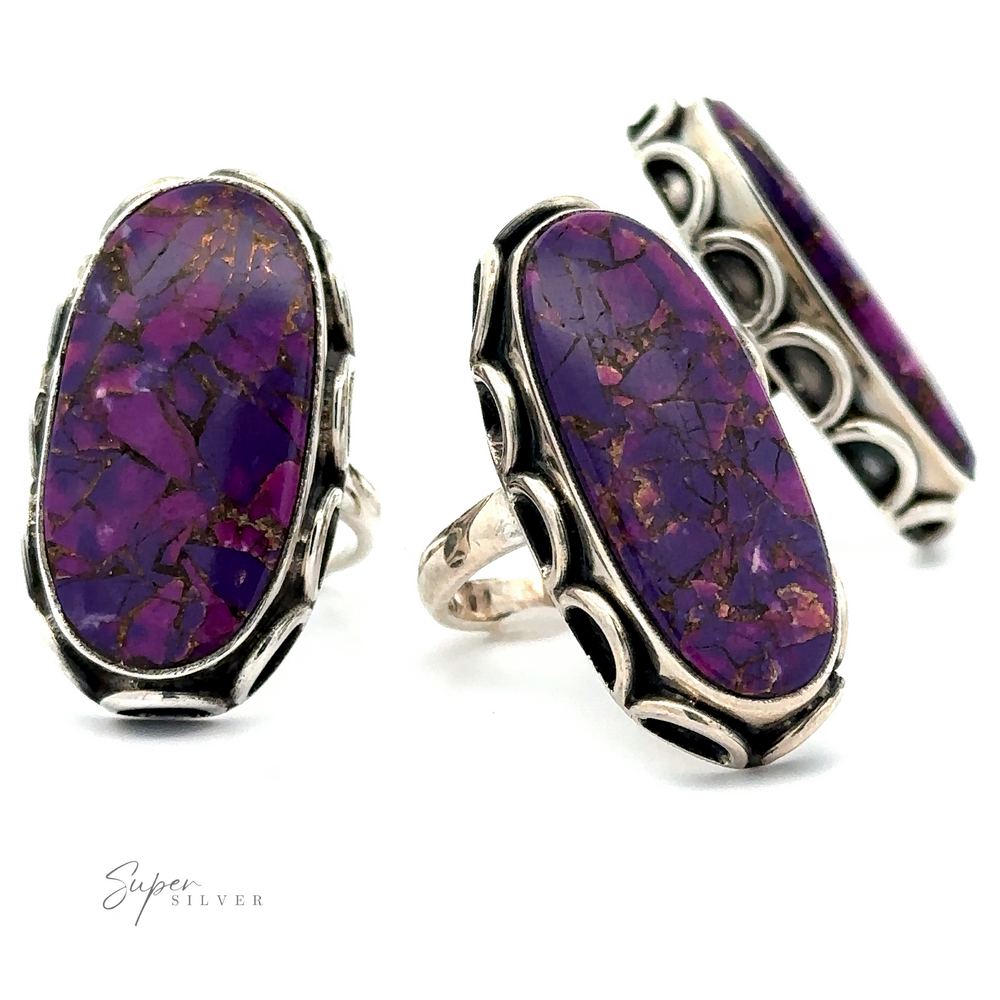 
                  
                    Three Statement Purple Turquoise Rings are displayed against a white background.
                  
                