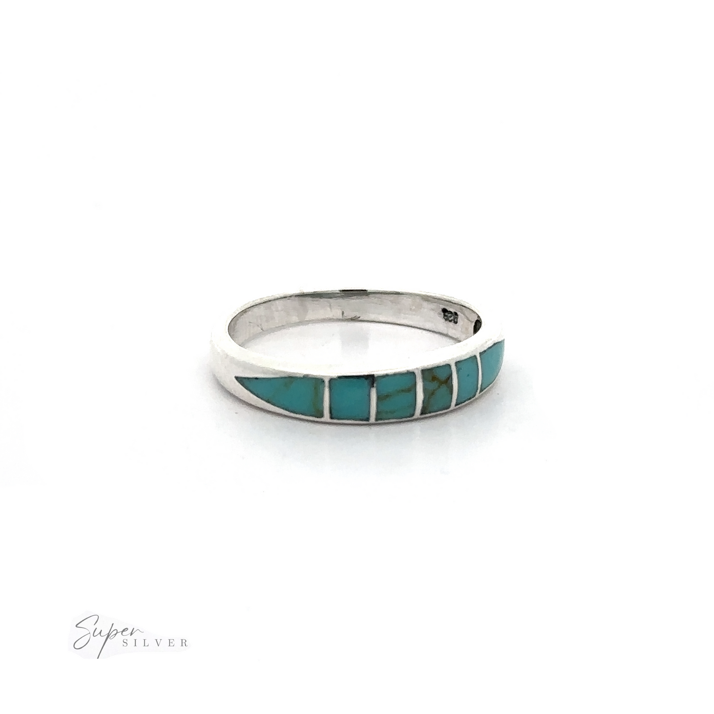 
                  
                    A sterling silver Inlay Stone Band with inlaid turquoise stones.
                  
                