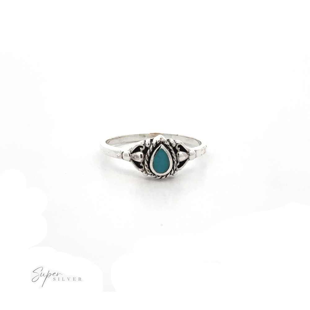 
                  
                    A Delicate Teardrop Inlay Stone Ring with Vintage Look ring with an inlaid turquoise stone.
                  
                