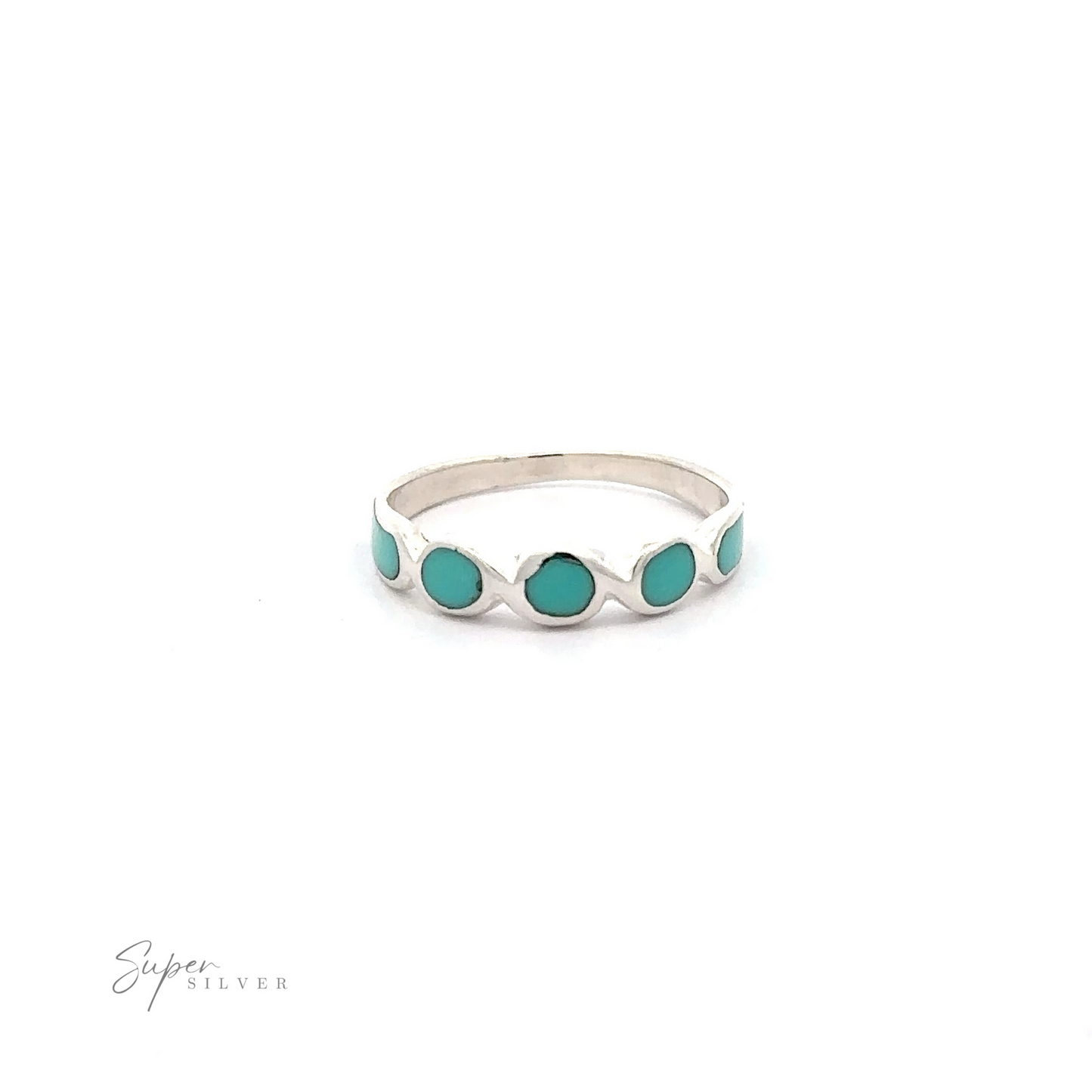 A Sterling Silver Inlaid Turquoise Oval Crossover Patterned Ring.