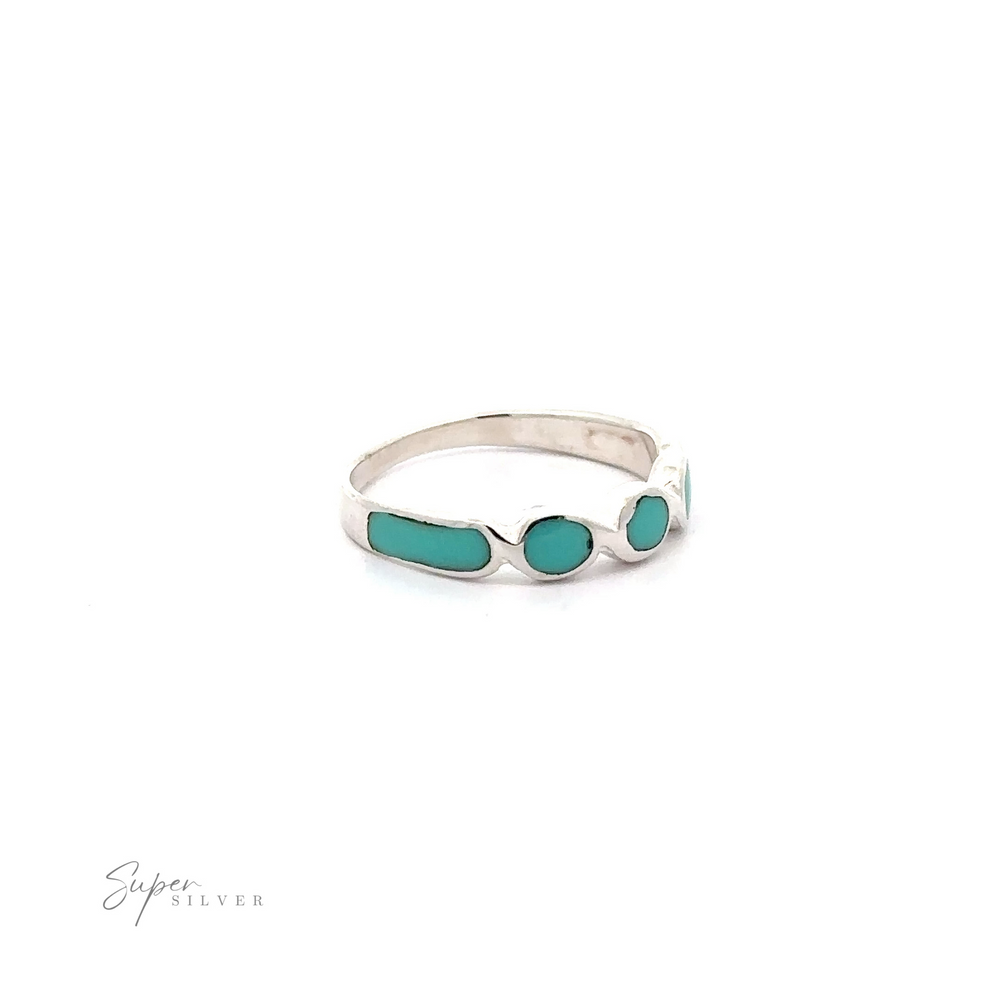
                  
                    A Sterling Silver Inlaid Turquoise Oval Crossover Patterned Ring.
                  
                