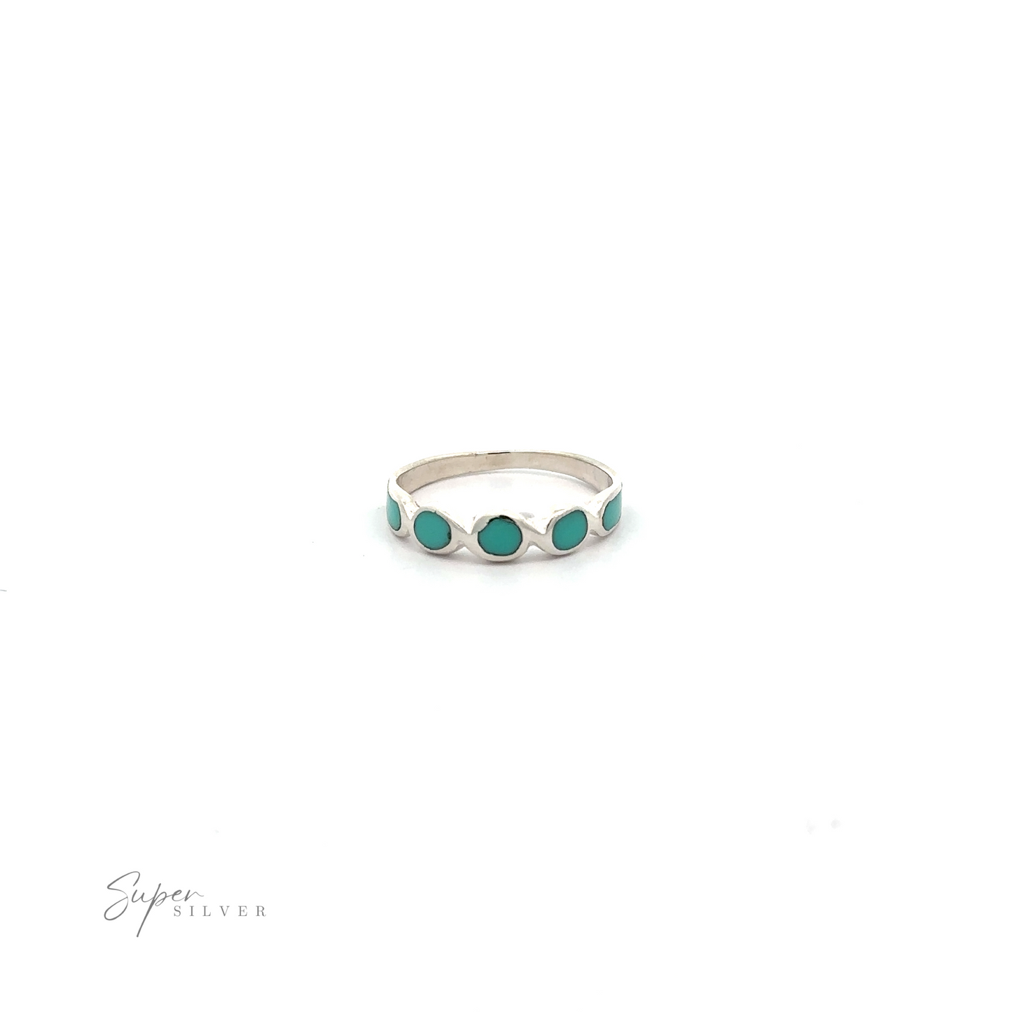 
                  
                    A sterling silver Inlaid Turquoise Oval Crossover Patterned Ring with a white background.
                  
                