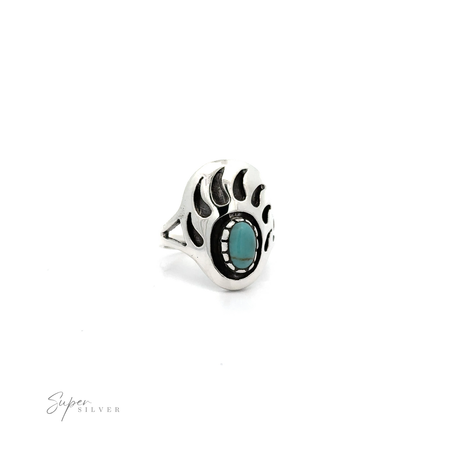 
                  
                    A stunning Stone Bear Paw ring made of silver, featuring a captivating turquoise stone.
                  
                