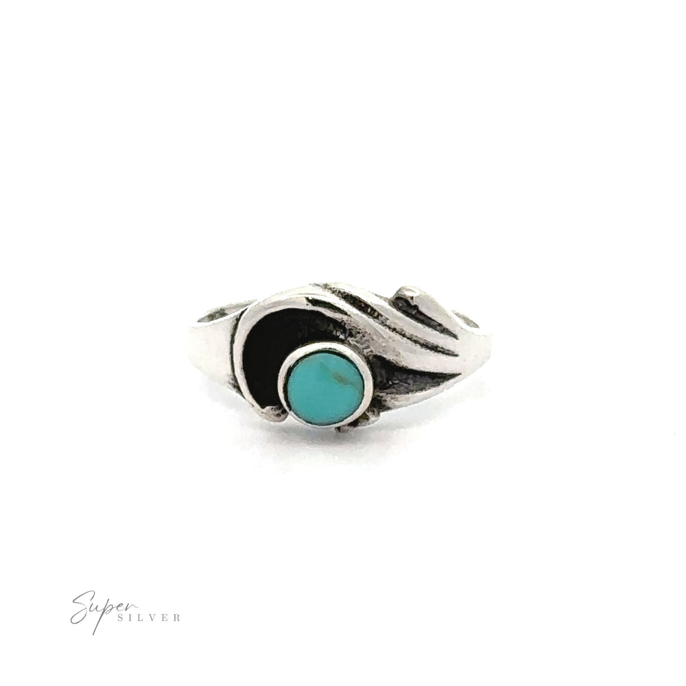 A sterling silver ring with a Turquoise Inlay Ring with Swirling Detail.