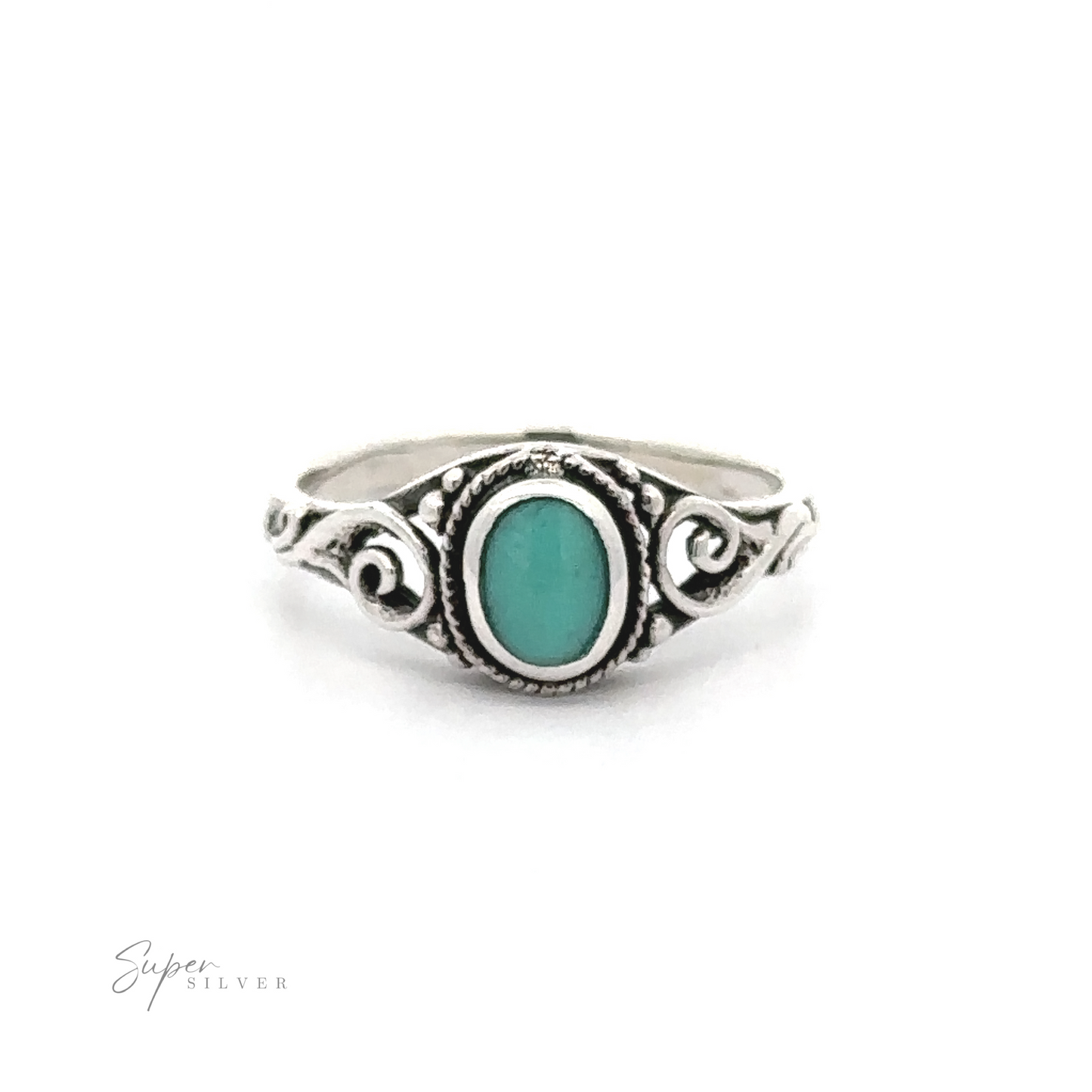 
                  
                    A sterling silver ring with an Oval Inlay Stone Ring with Swirls.
                  
                