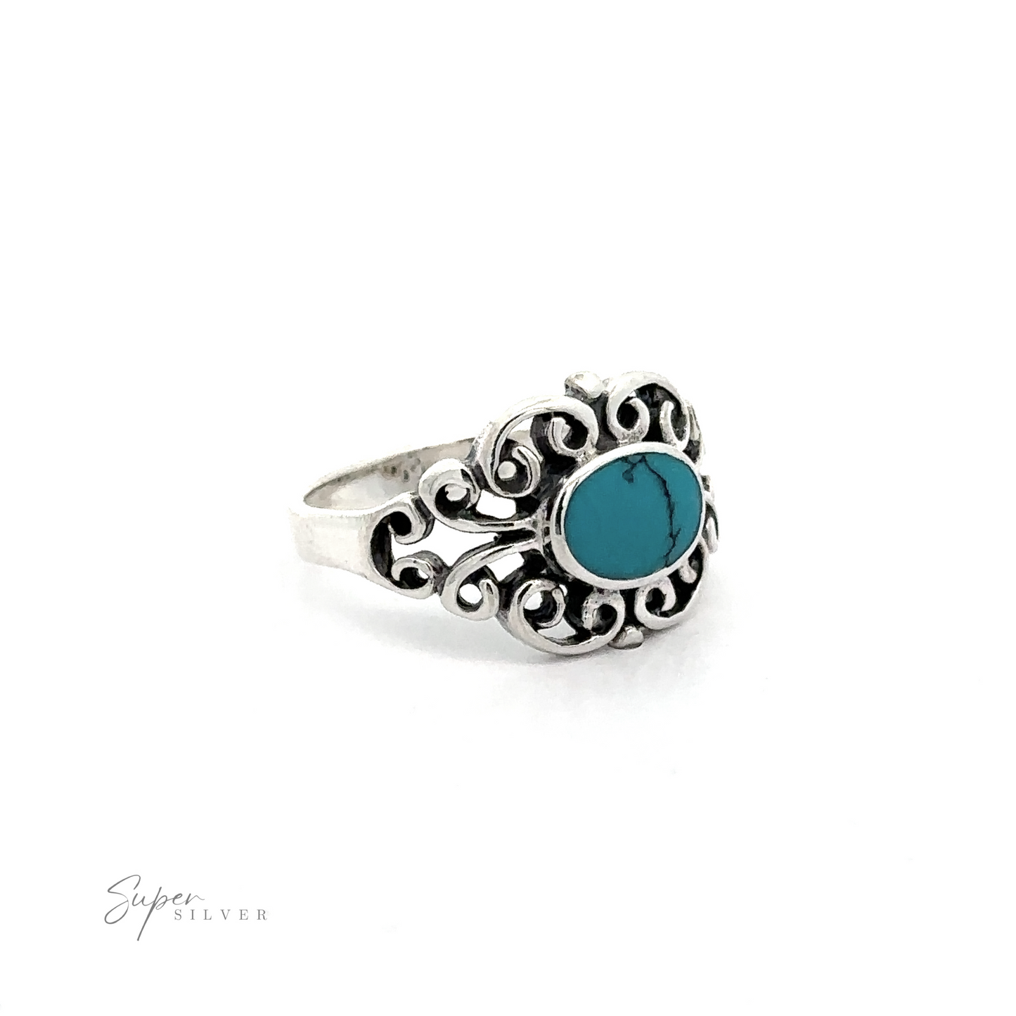 
                  
                    A Victorian Filigree Inlay Stone Ring with a turquoise stone.
                  
                