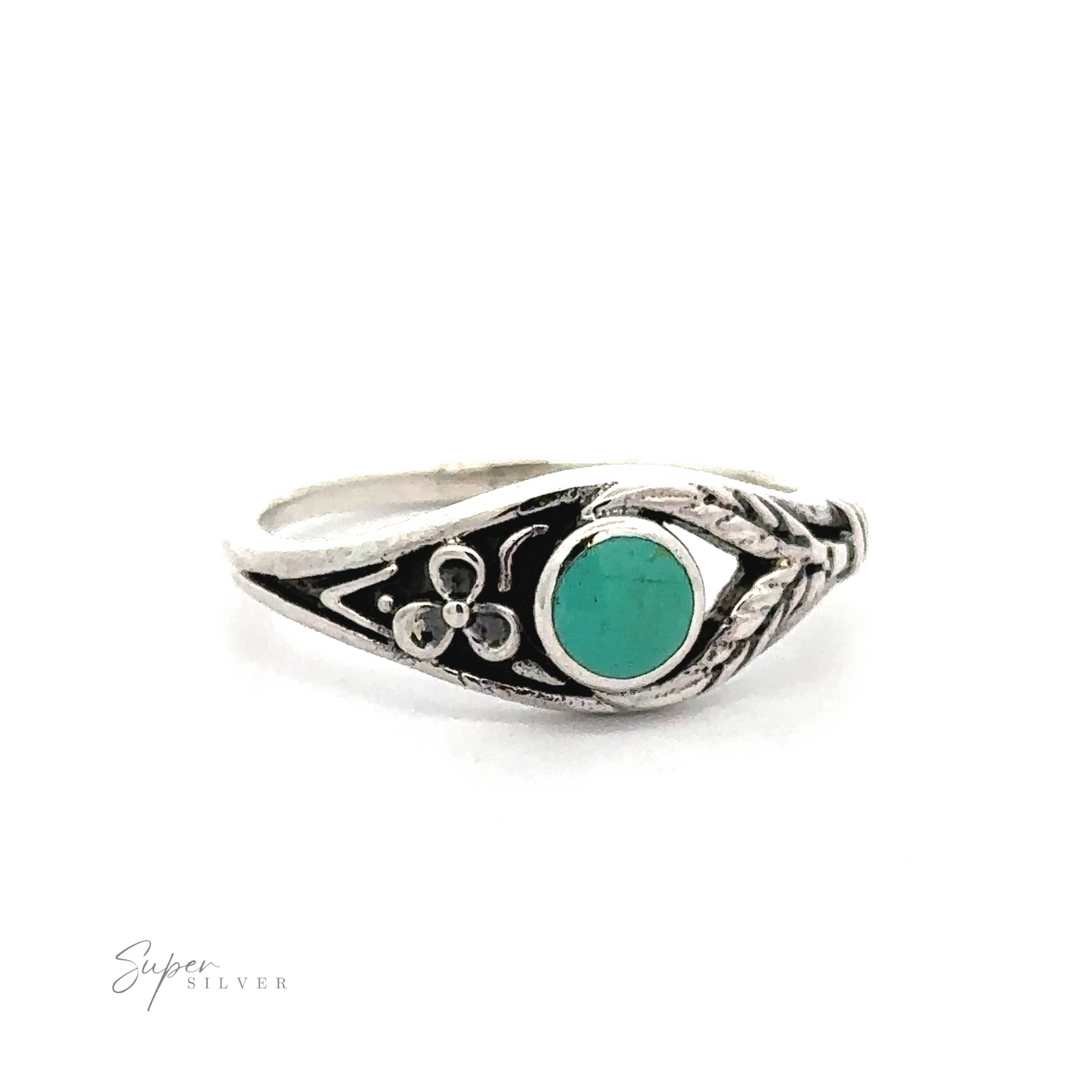 
                  
                    A sterling silver Inlay Stone Ring with Flower and Leaf Design.
                  
                