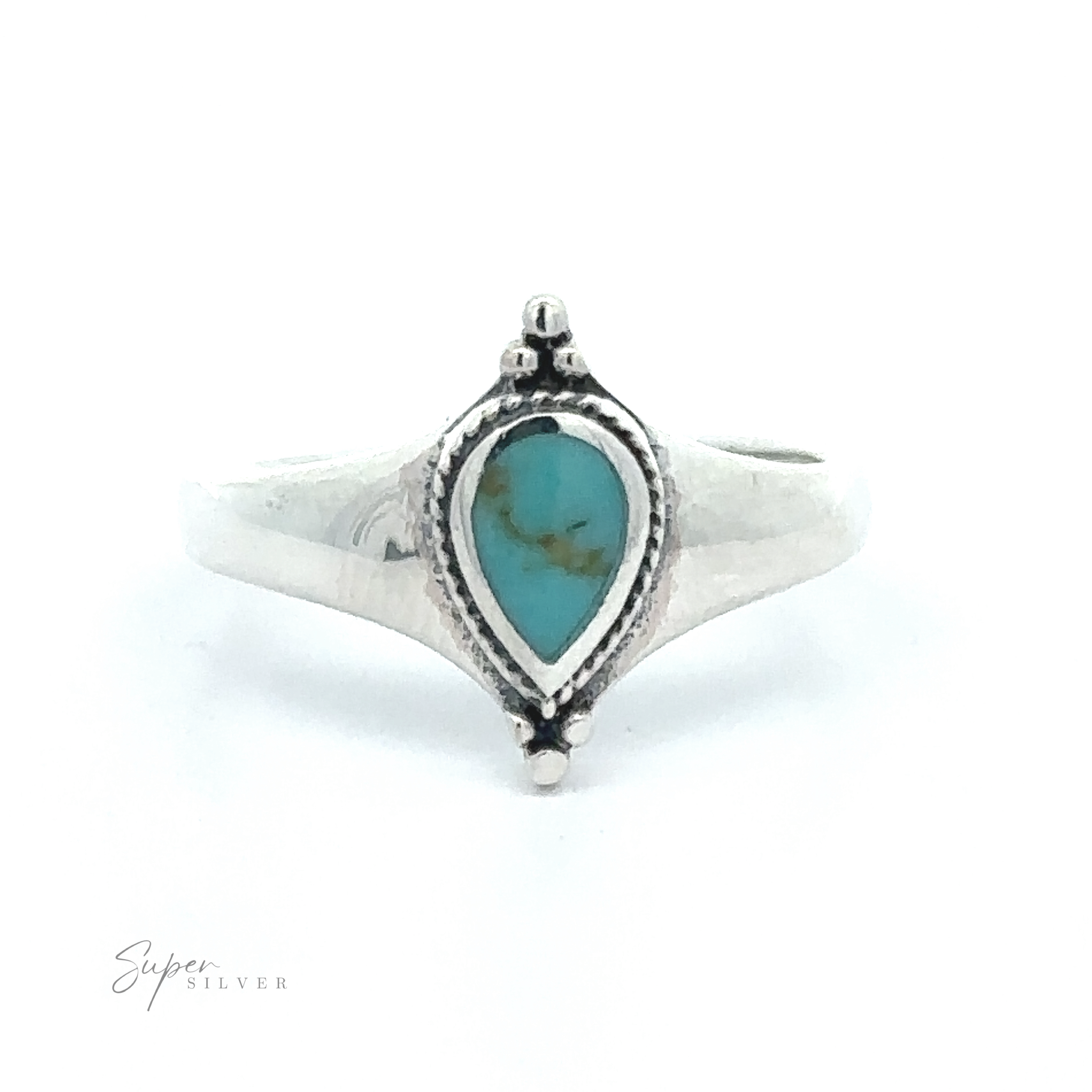 Teardrop Inlay Shield Ring with teardrop turquoise stone against a white background, embodying a bohemian jewelry style.