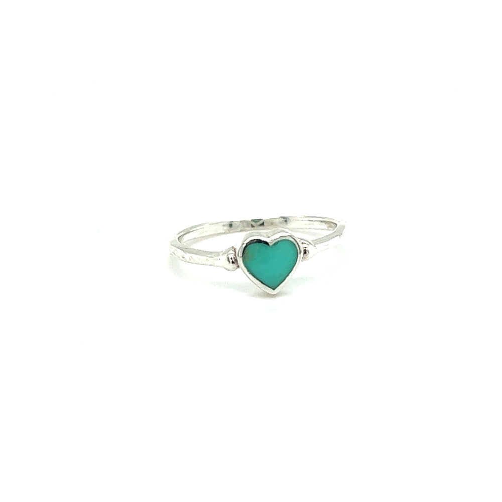 
                  
                    A Super Silver Dainty Inlaid Heart Ring featuring a small turquoise heart, available in various inlaid stone options, presented on a clean white background.
                  
                