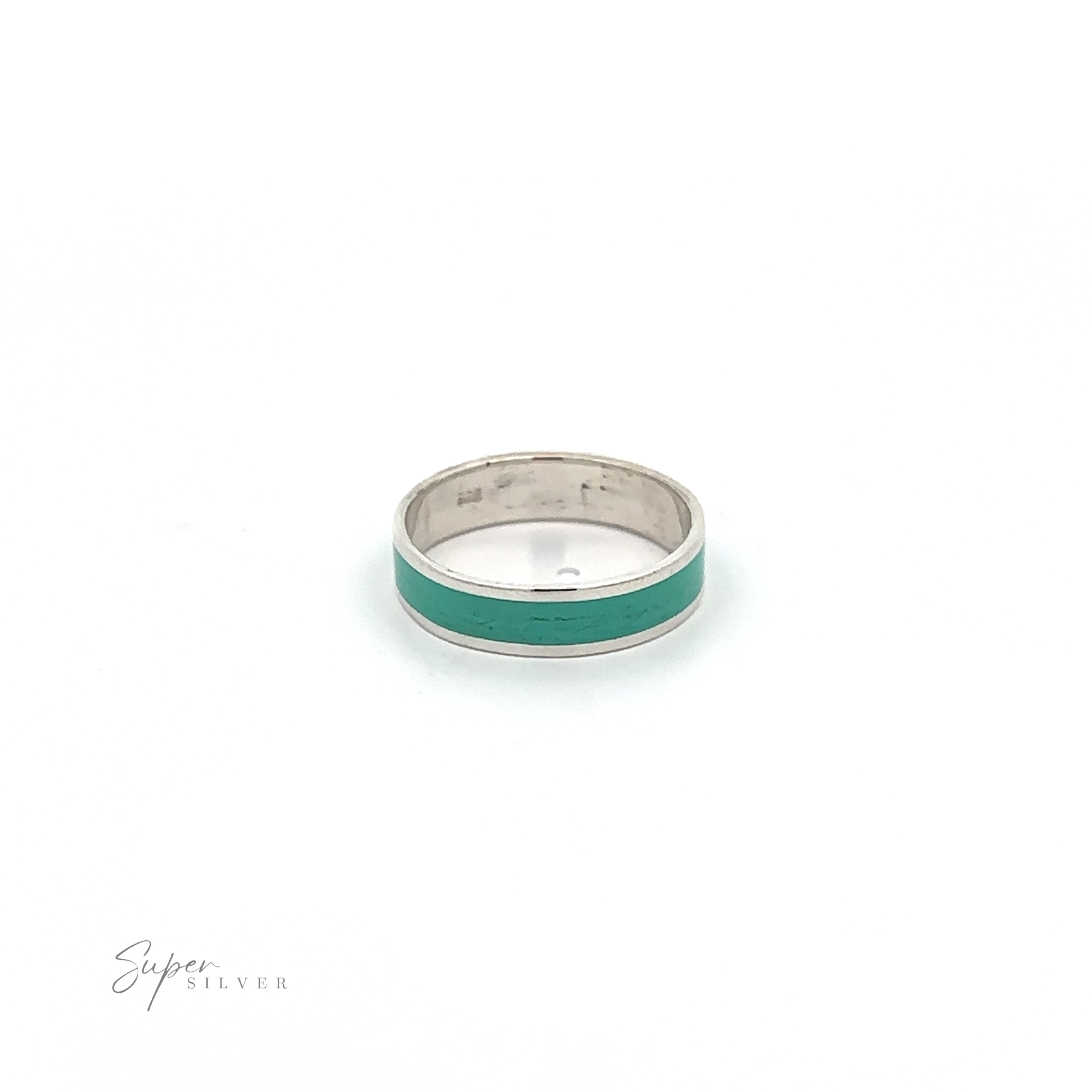 The Simple Inlay Band is a sterling silver ring featuring a turquoise inlay with a minimalist design set against a white background.