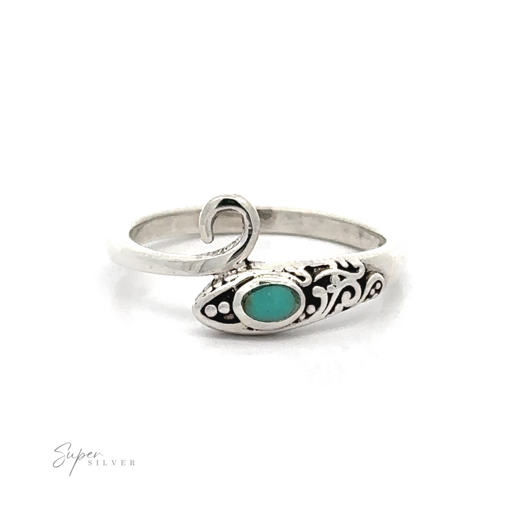
                  
                    A sterling silver ring with a green stone. 
Inlay Stone Snake Ring With Filigree Design.
                  
                