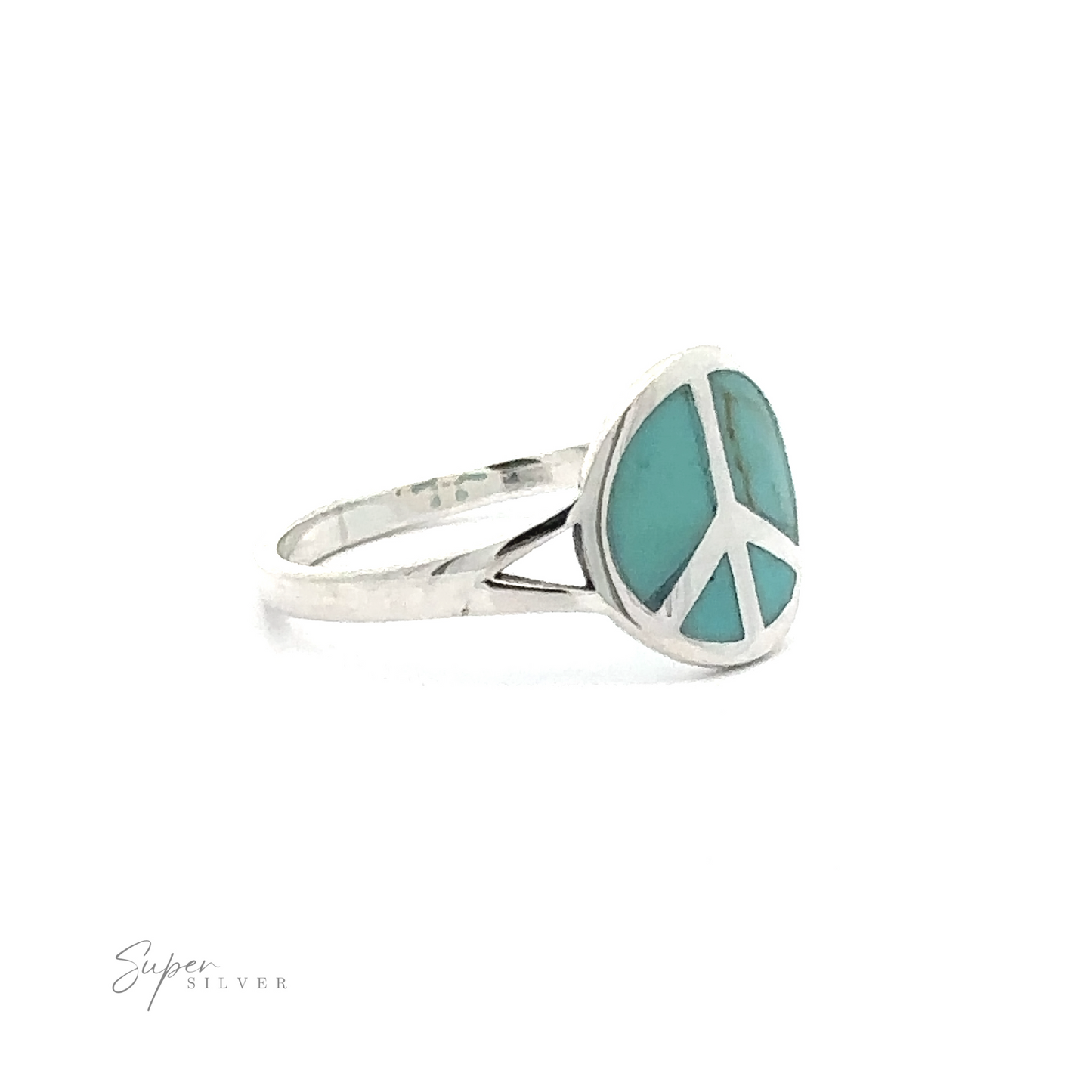 
                  
                    Stone Inlay Peace Sign Ring adorned with a turquoise symbol.
                  
                