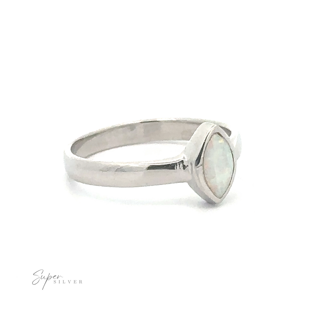 
                  
                    A silver ring with a Simple Marquise Shaped Opal Ring on a white background.
                  
                