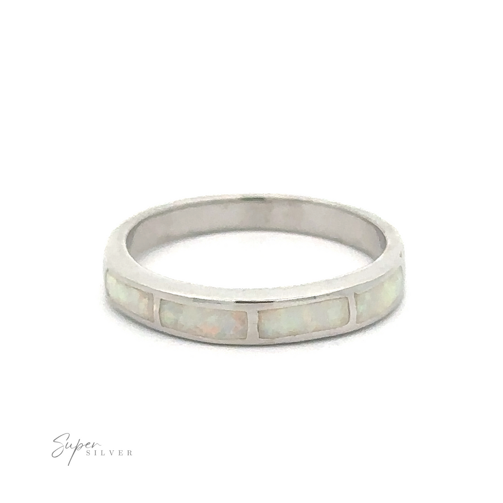 
                  
                    Striped Lab Opal Band with inlaid opal on a white background.
                  
                
