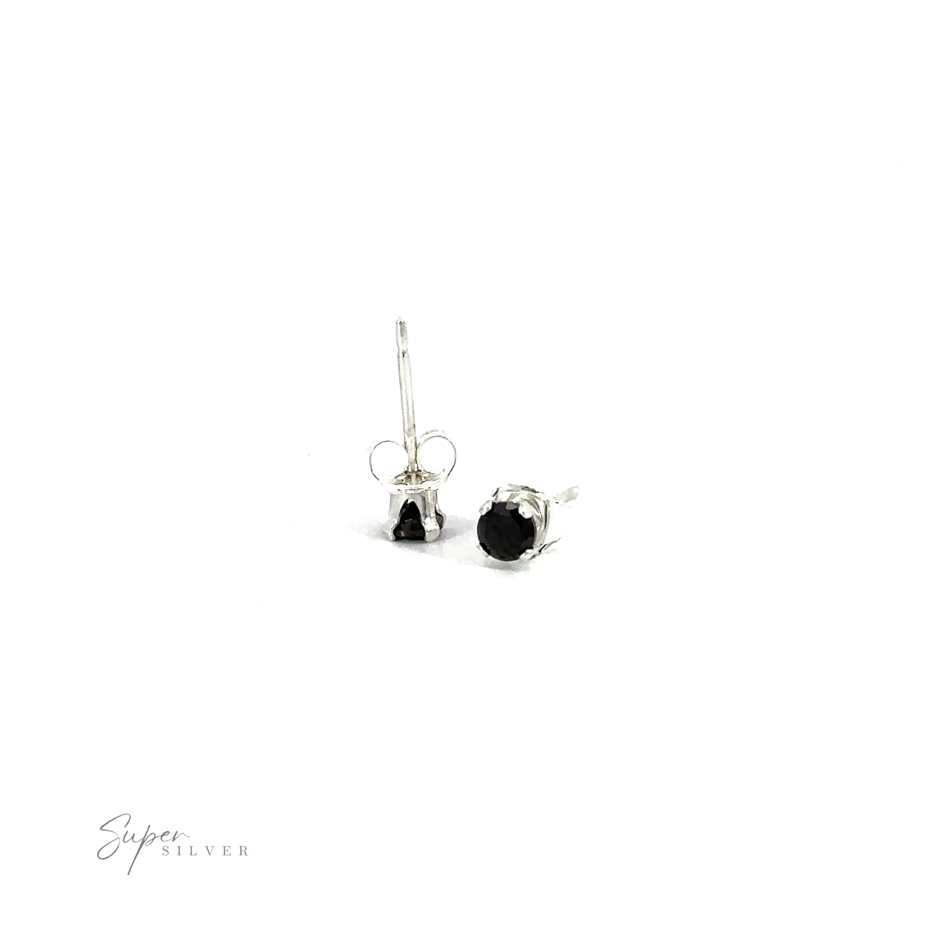 Round CZ Studs with black cubic zirconia on a white background.