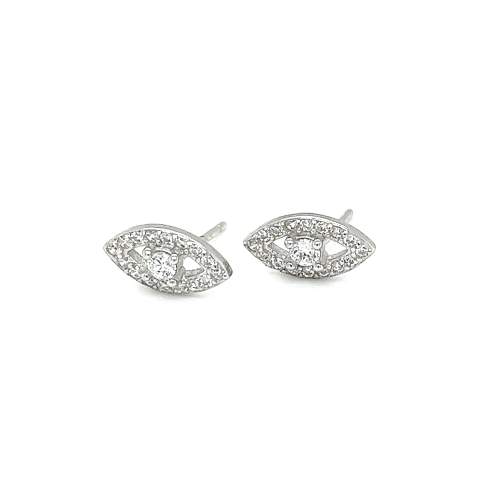 
                  
                    A pair of Super Silver white gold CZ Eye Studs adorned with cubic zirconia for added symbolism.
                  
                