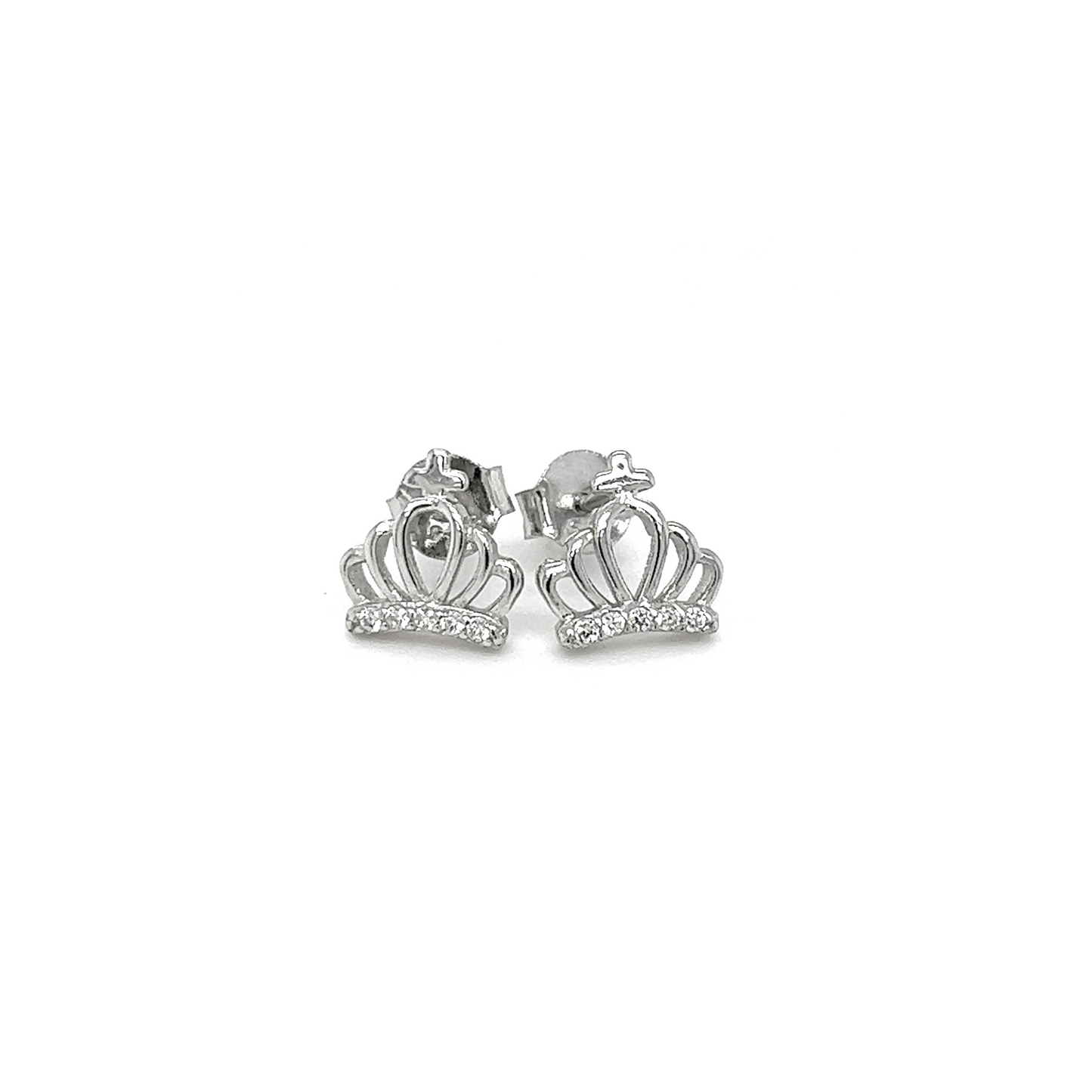 A pair of Super Silver Crown CZ Studs with cubic zirconia diamonds.