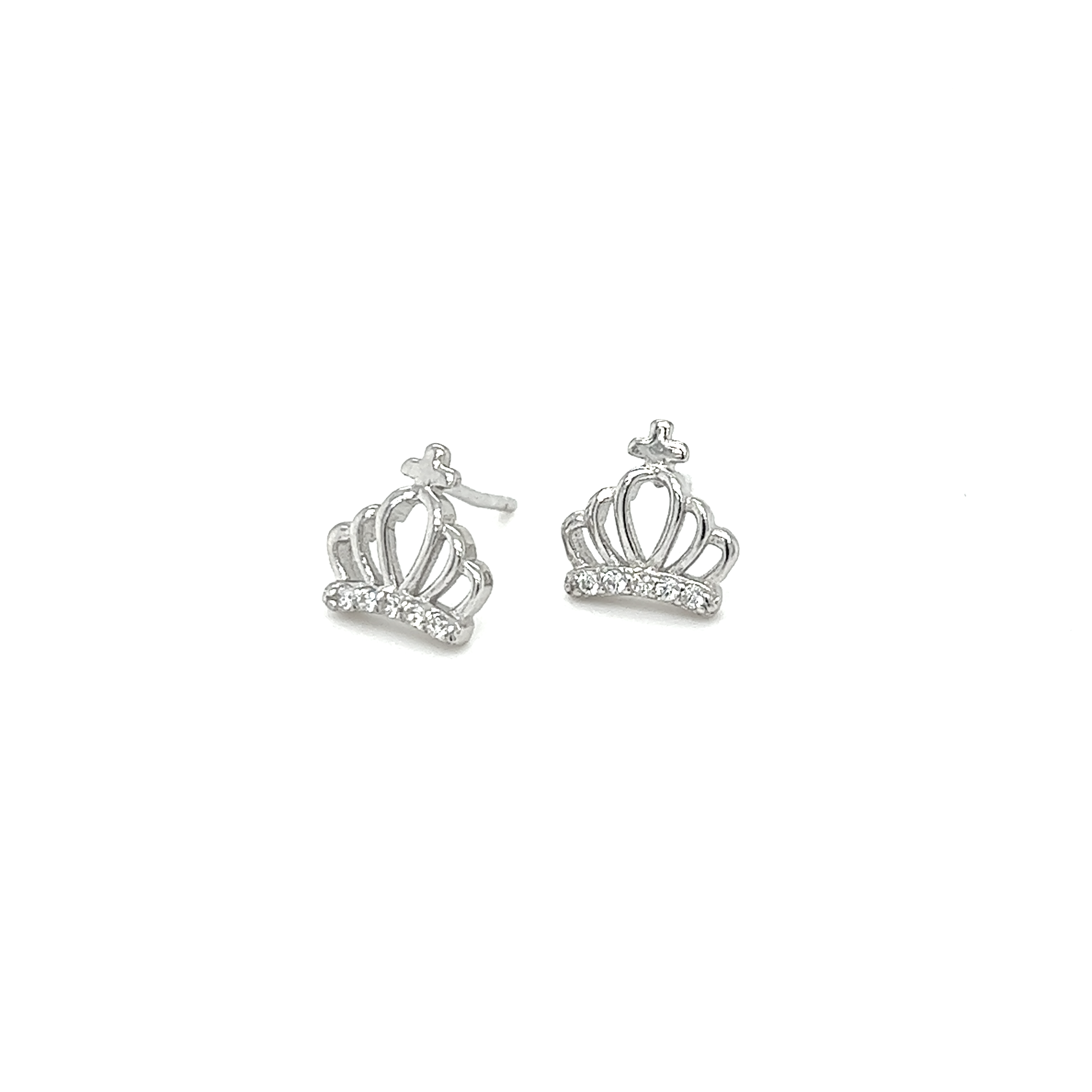 A pair of Super Silver Crown CZ Studs adorned with cubic zirconia.