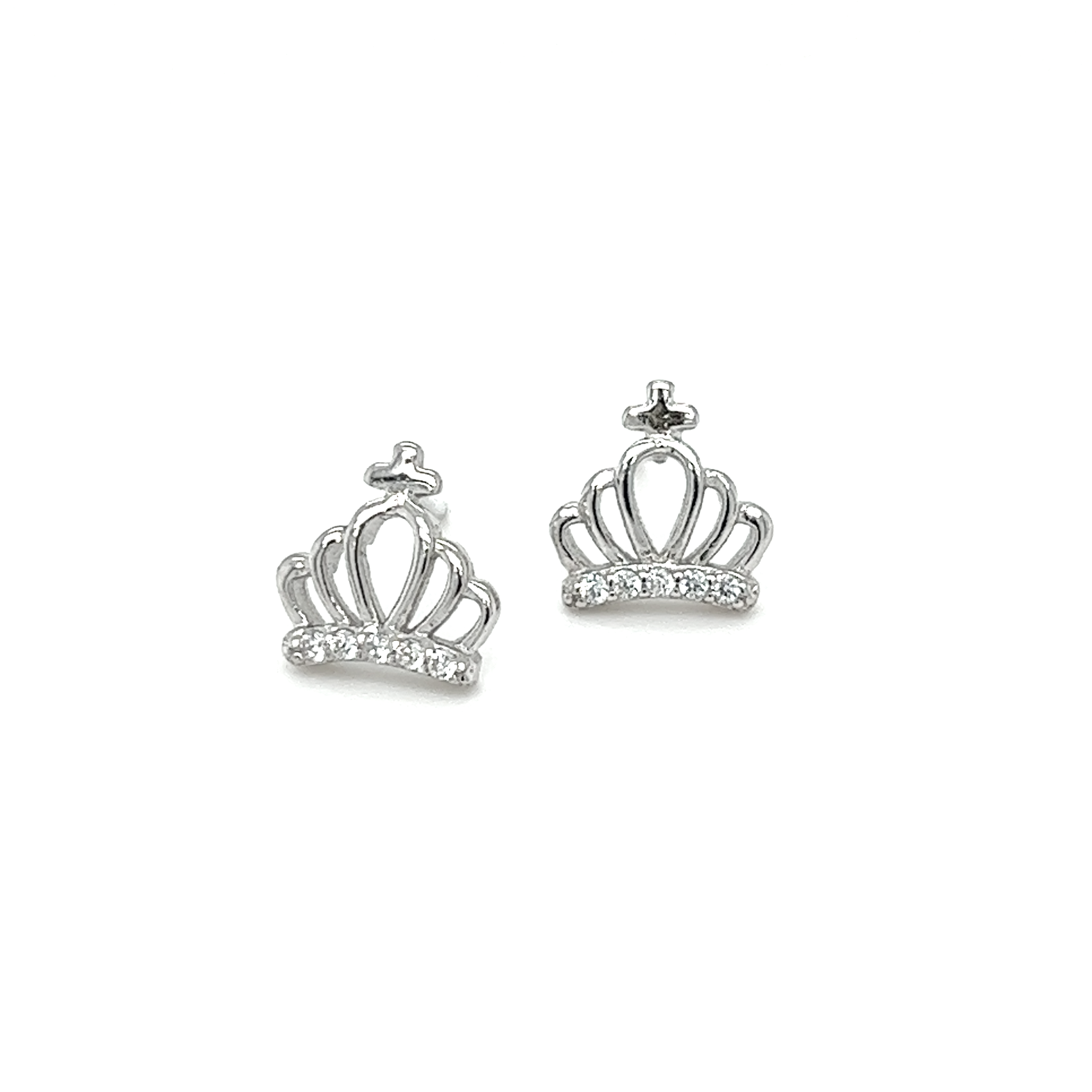 A pair of Super Silver Crown CZ Studs with diamonds.