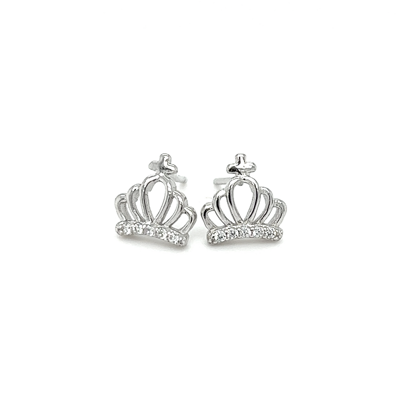 A pair of Super Silver Crown CZ Studs with diamonds.