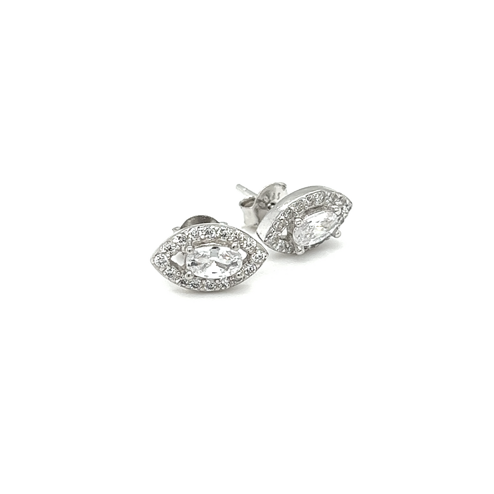 A pair of Super Silver Marquise Shaped Cubic Zirconia Studs with a dazzling center stone.