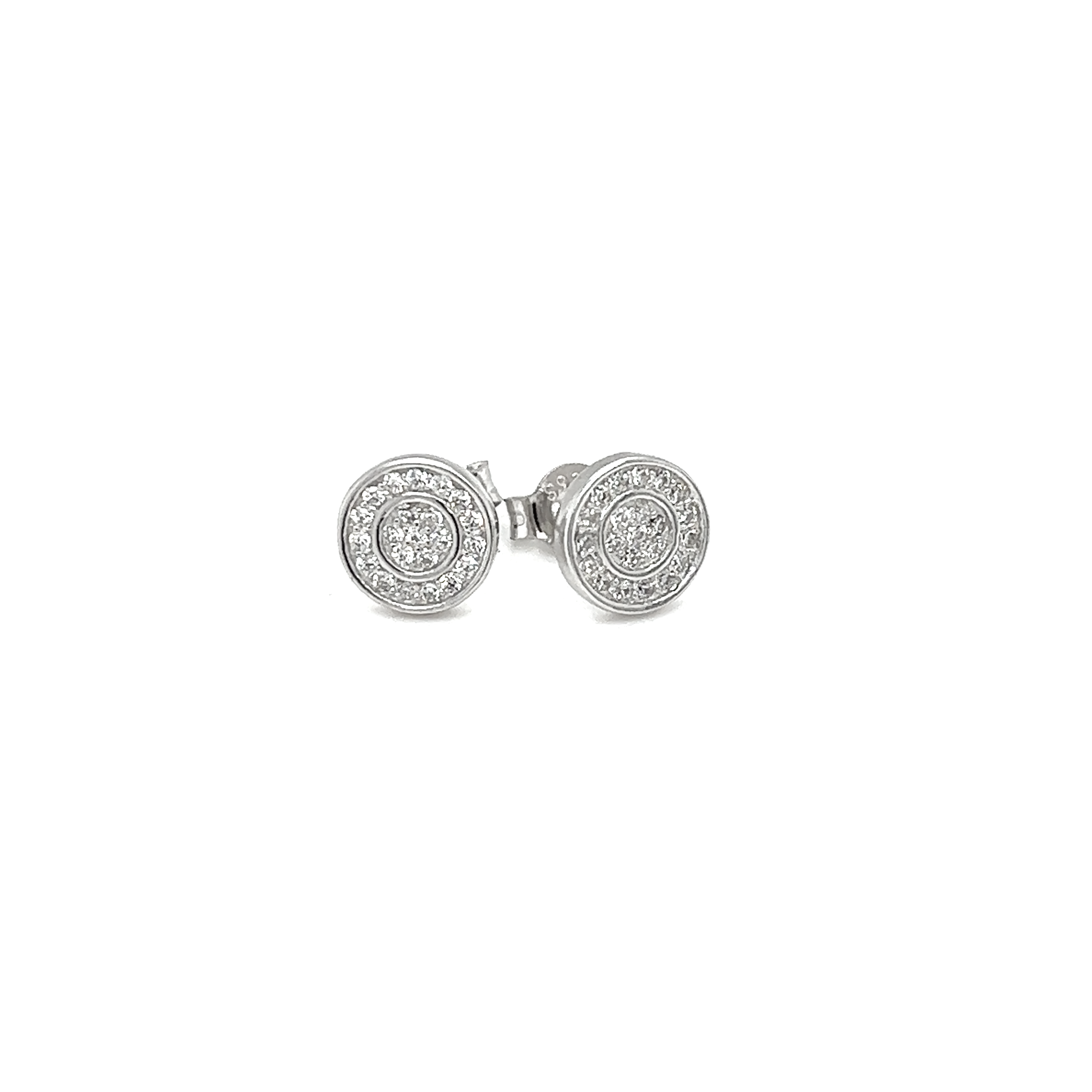 A pair of Super Silver Double Circle CZ Studs