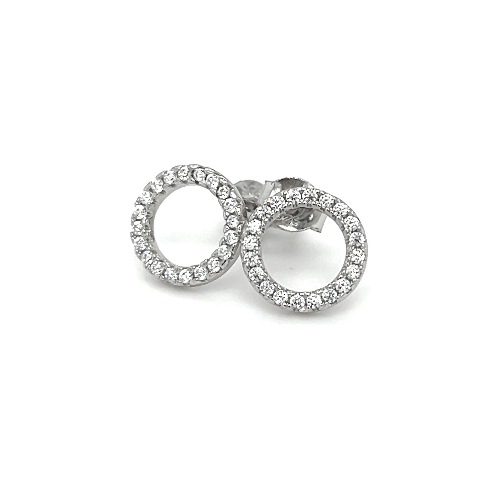 A pair of Super Silver CZ Outline Circle Studs with diamonds.