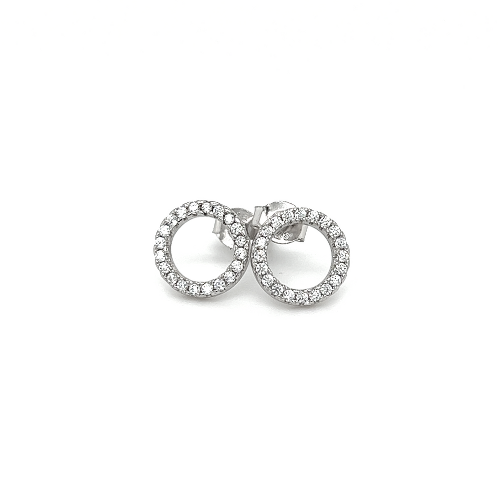 
                  
                    A pair of Super Silver CZ Outline Circle Studs with diamonds.
                  
                