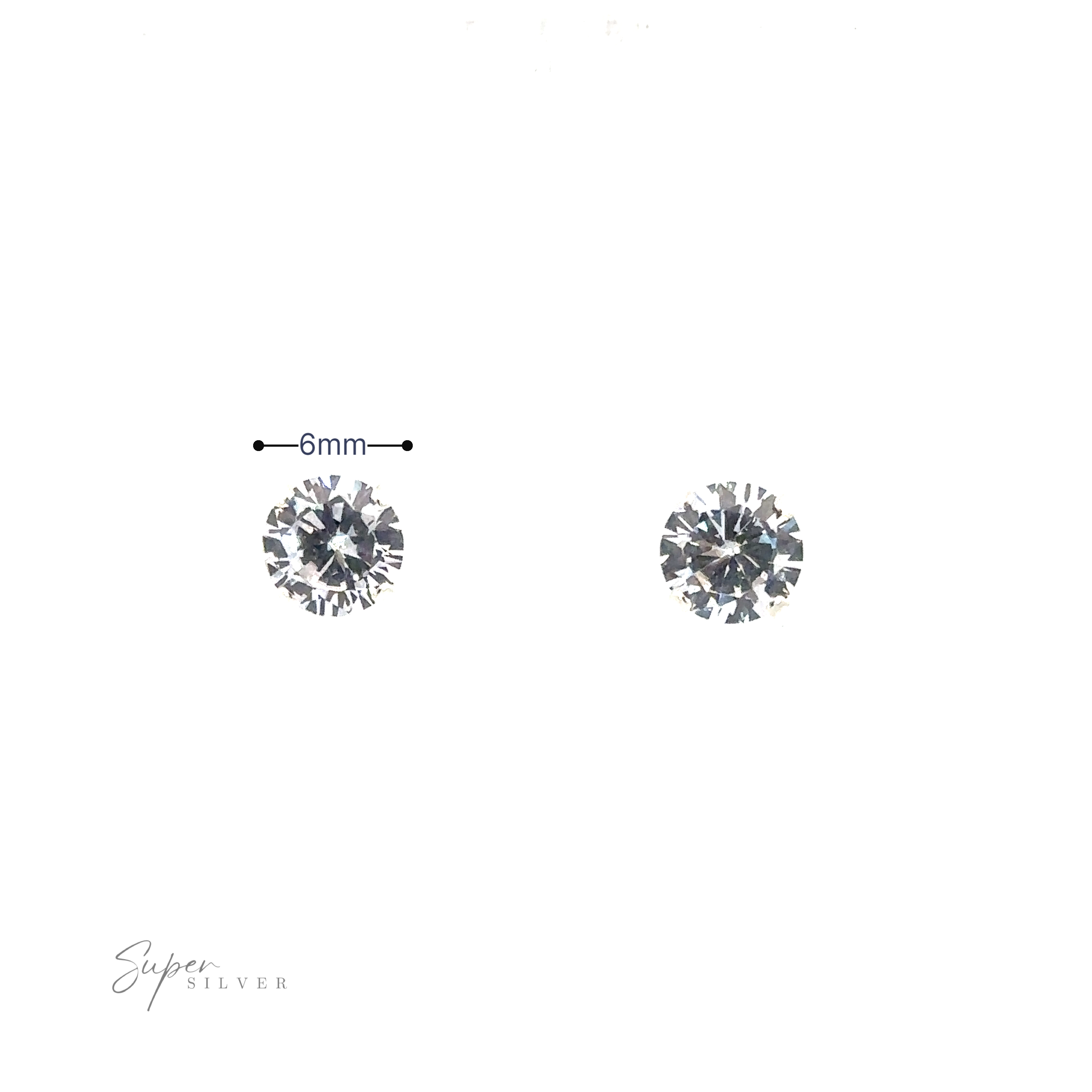 Two Round CZ Studs with a reference scale indicating a diameter of 6mm.