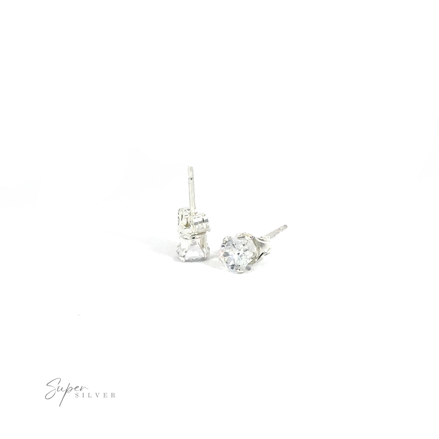 
                  
                    A pair of Round CZ Studs earrings, presented on a white background with a "super silver" signature in the corner.
                  
                