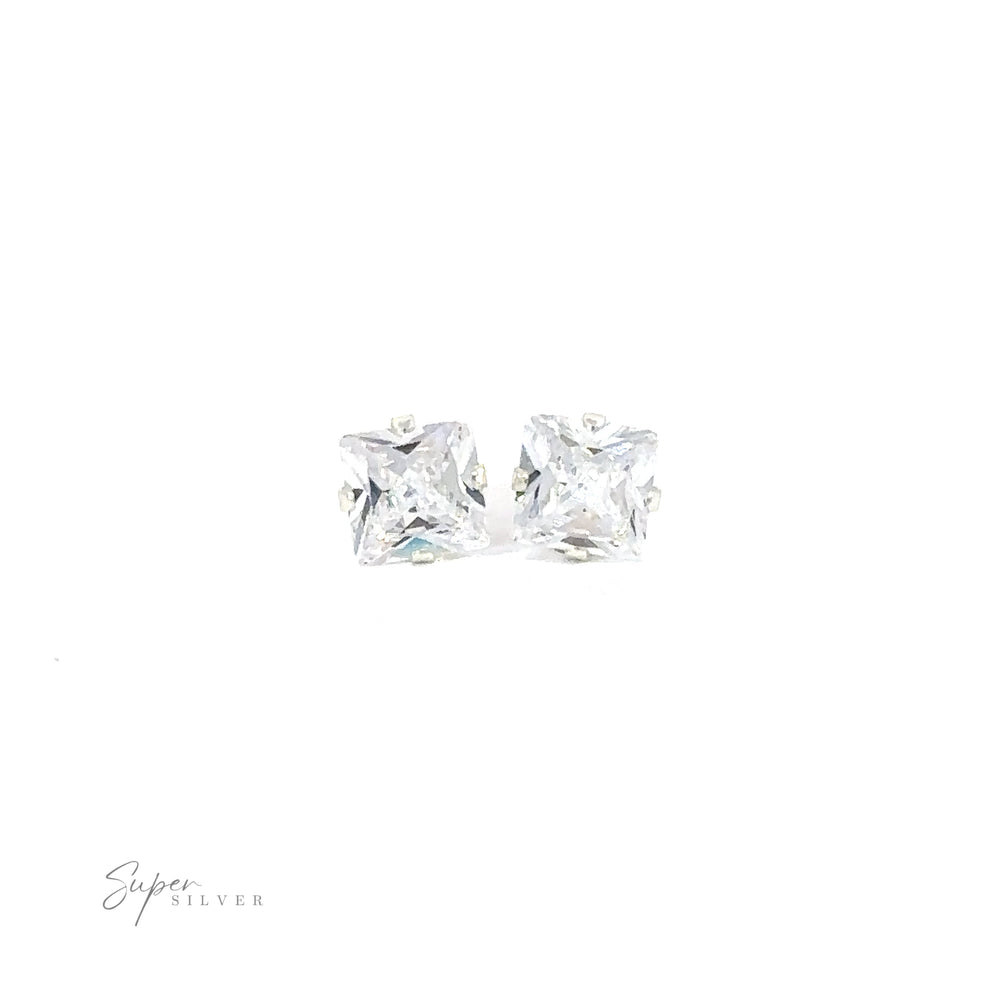 A pair of Square CZ Studs on a white background.