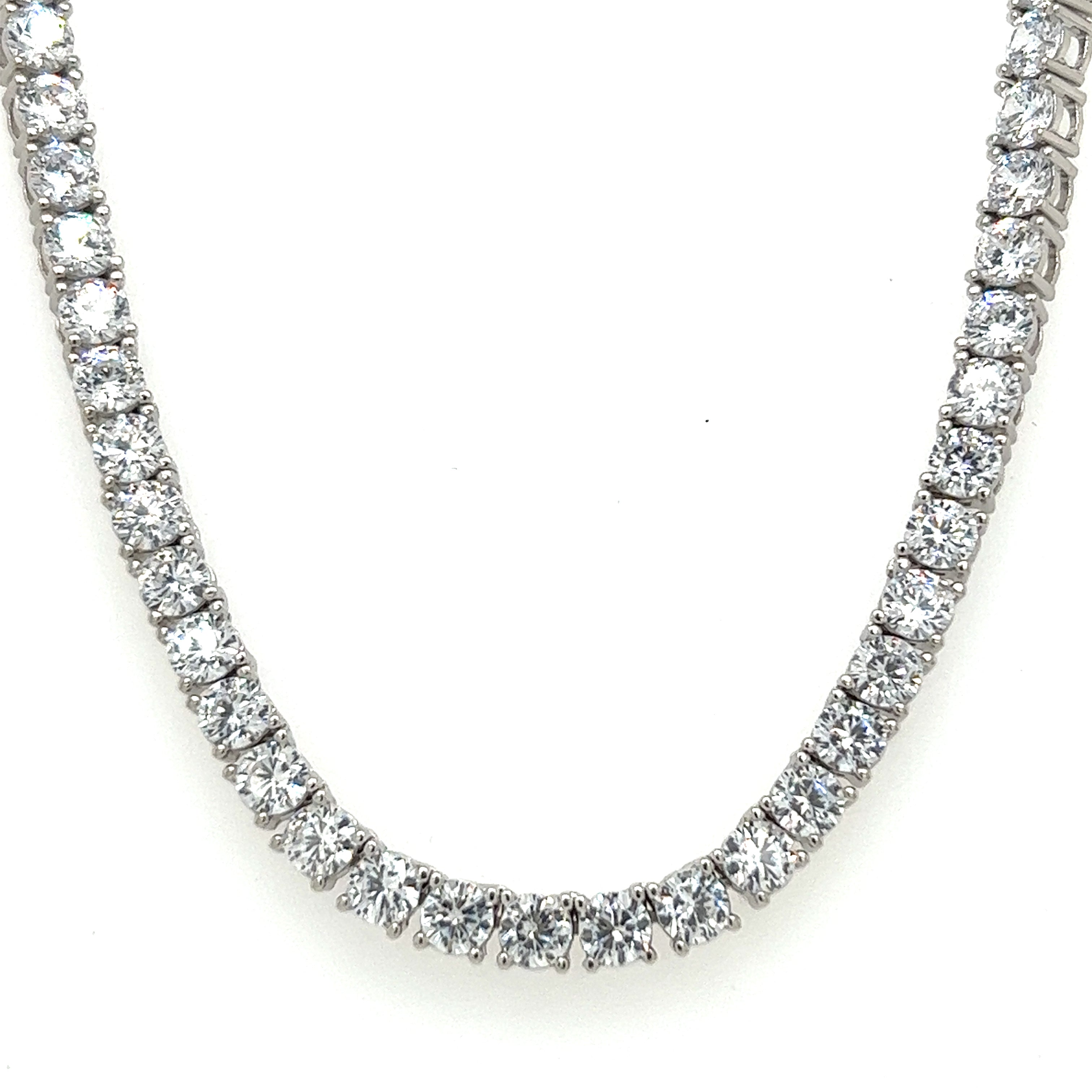 A Super Silver cubic zirconia tennis necklace with diamonds.