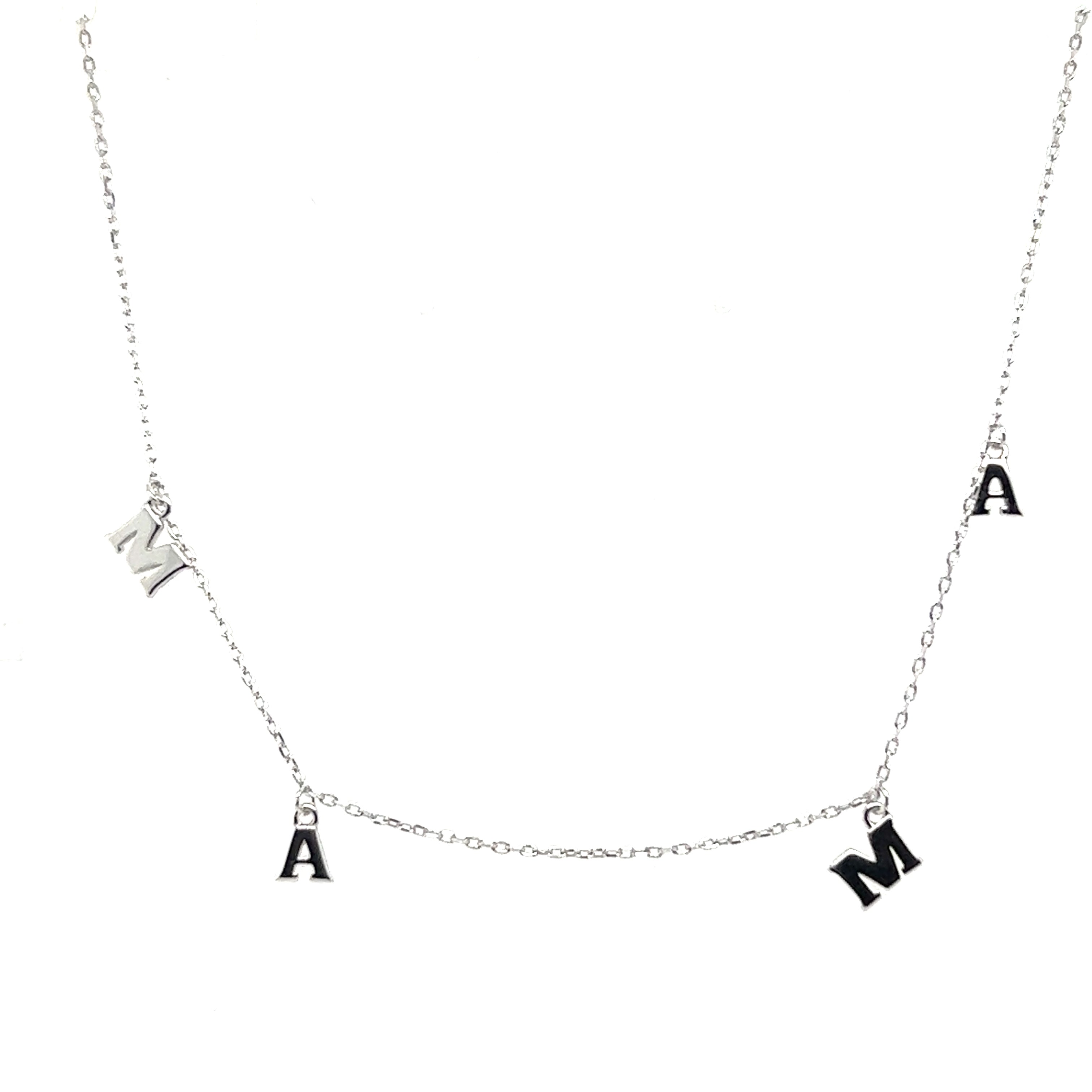 A Super Silver Mom And Mama Necklace, adorned with sparkling cubic zirconia stones.