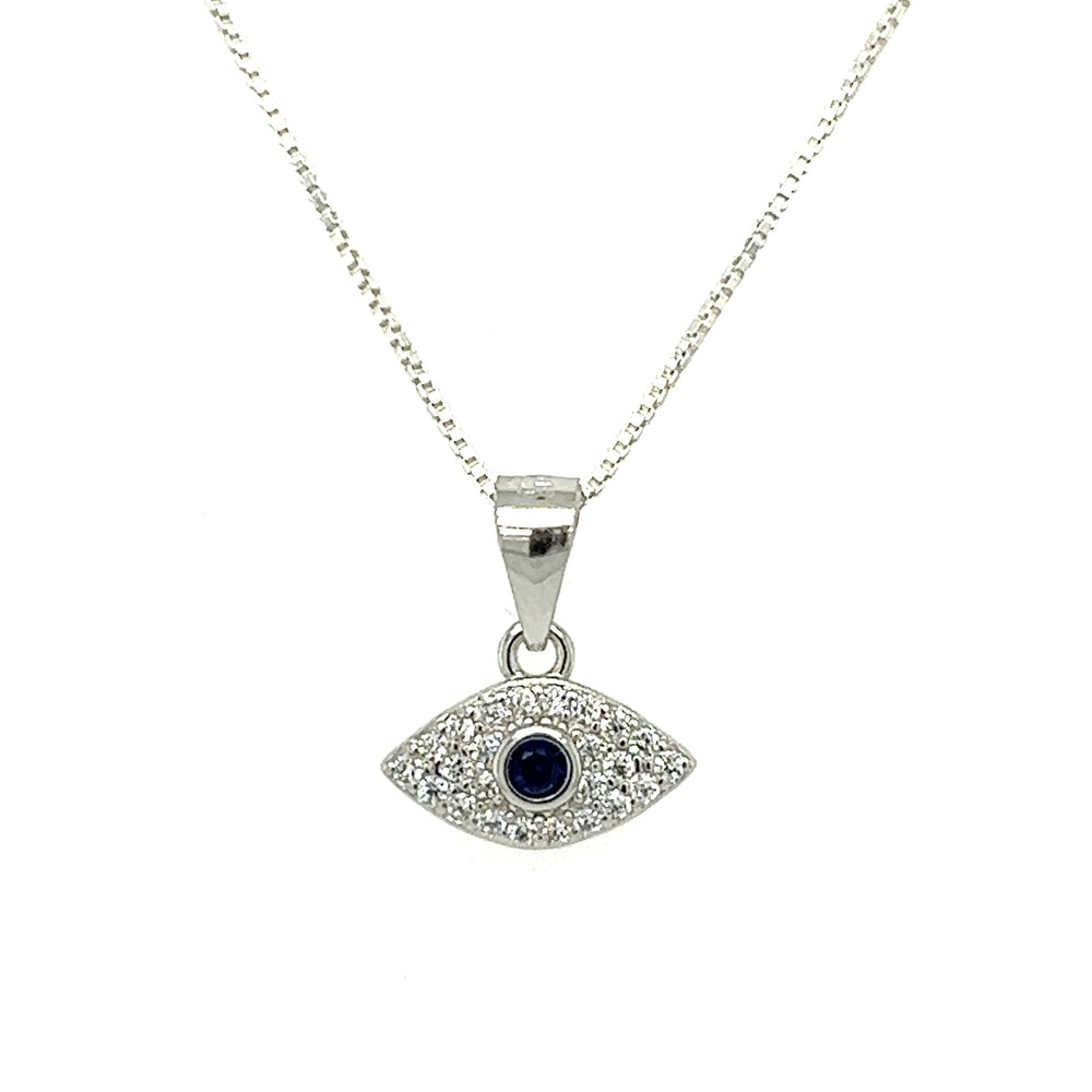 
                  
                    A mesmerizing Evil Eye Pave Cubic Zirconia Charms pendant on a sleek silver chain.
                  
                