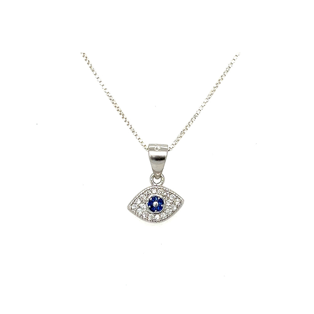
                  
                    An Evil Eye Pave Cubic Zirconia Charms pendant adorned with blue sapphires and diamonds, featuring pave cubic zirconia for a touch of charm.
                  
                
