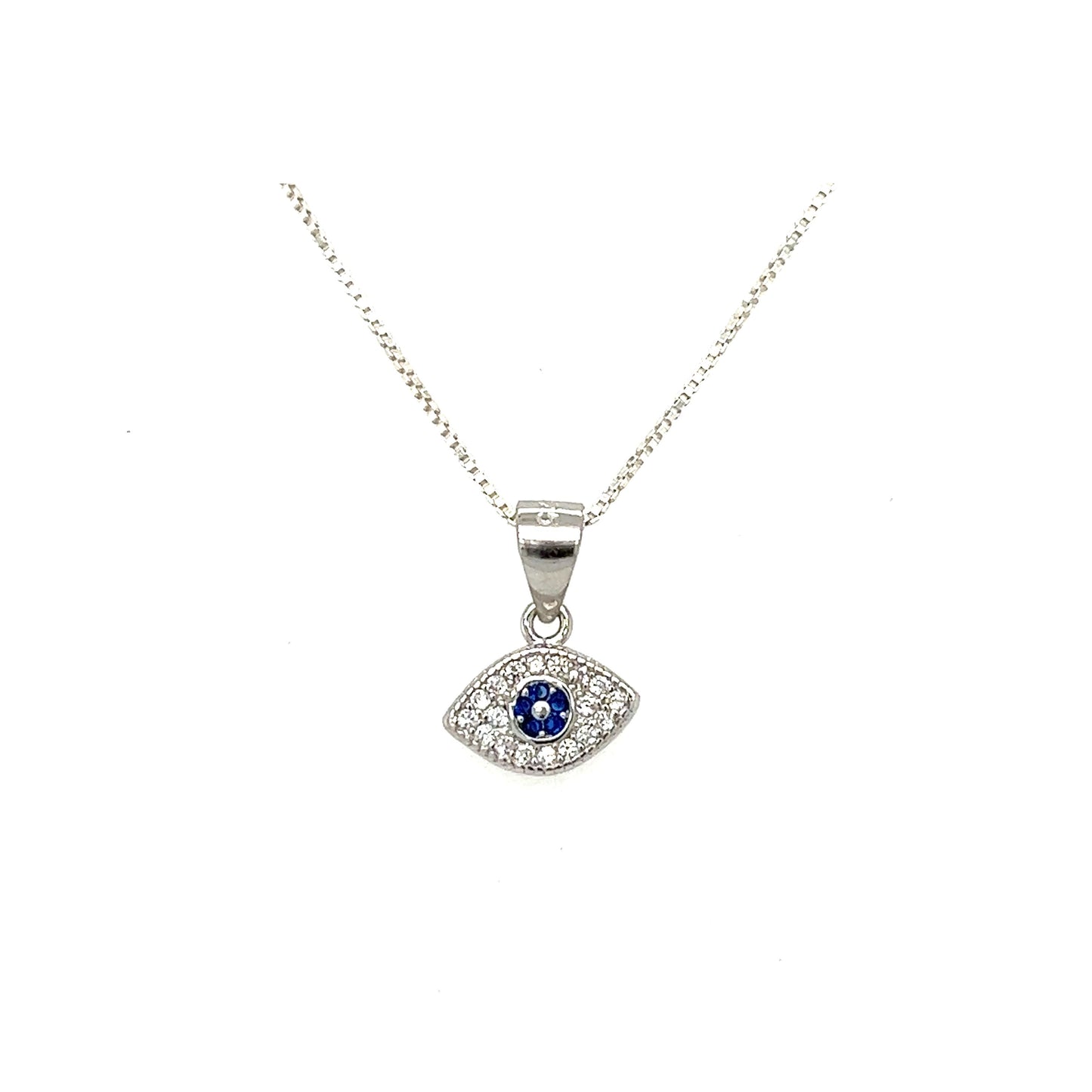 
                  
                    An Evil Eye Pave Cubic Zirconia Charms pendant adorned with blue sapphires and diamonds, featuring pave cubic zirconia for a touch of charm.
                  
                