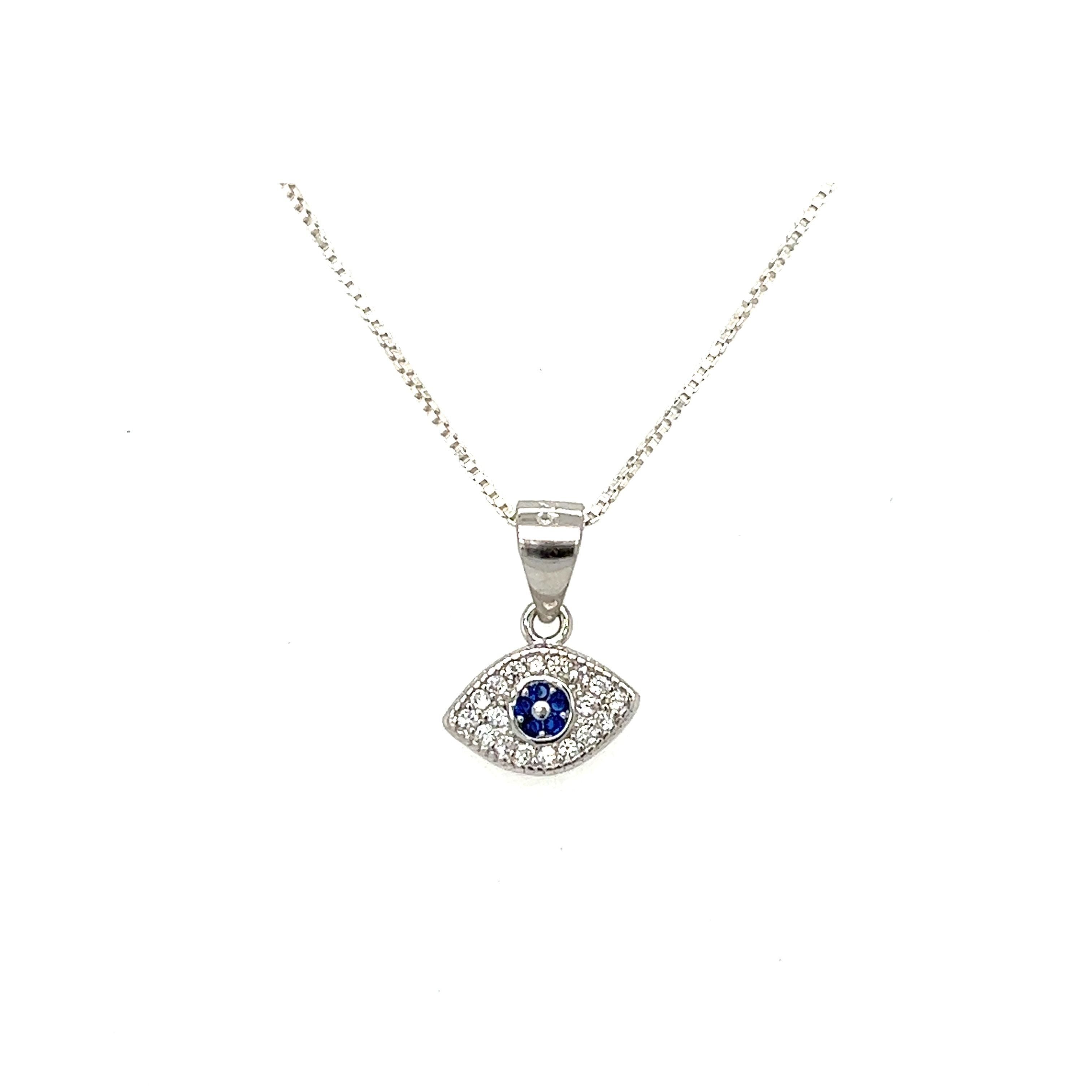 An Evil Eye Pave Cubic Zirconia Charms pendant adorned with blue sapphires and diamonds, featuring pave cubic zirconia for a touch of charm.